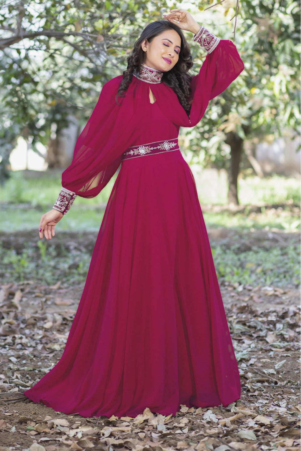 Buy Rani Pink Stonework Net Gown - Koskii