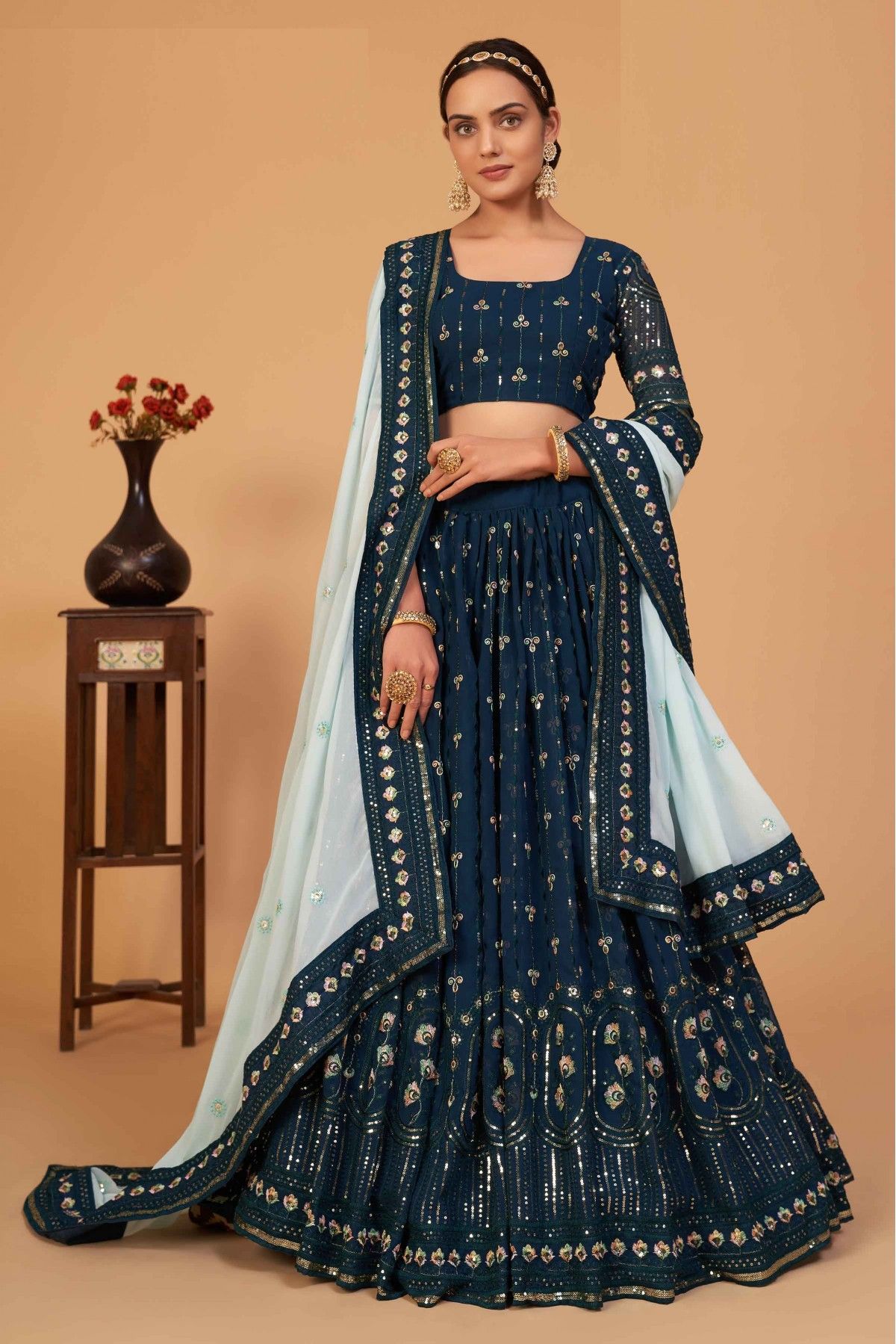 Georgette Embroidery Lehenga Choli In Navy Blue Colour LD05643924