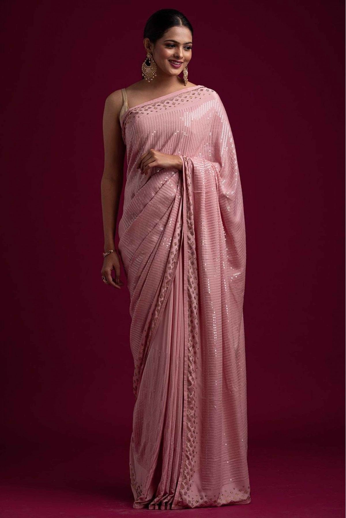 Georgette Embroidery Saree In Rani Pink Colour - SR1543534