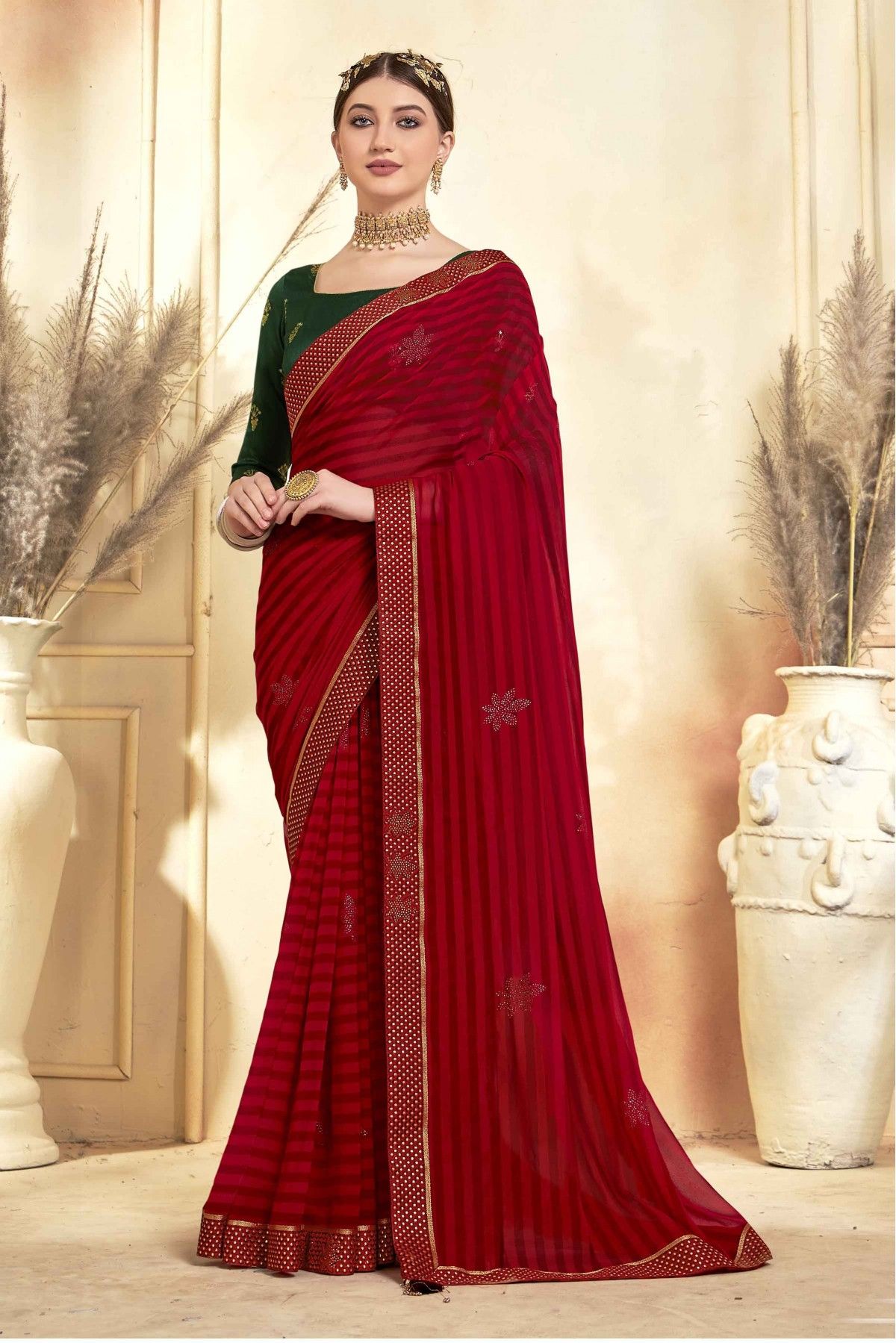 Buy Party Wear Red Resham Work Silk Georgette Saree Online From Surat  Wholesale Shop.