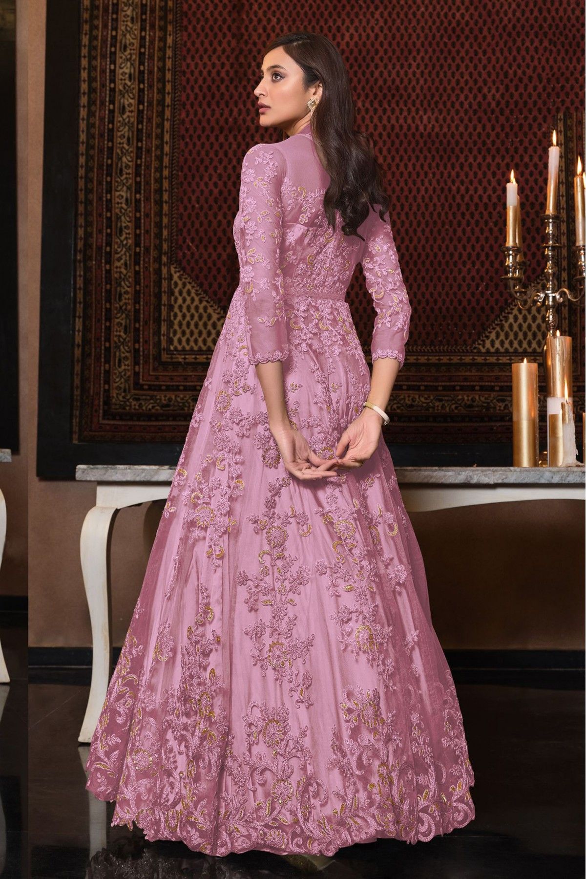 PINKKART Pakistani Net Sequence Embroidery Anarkali Gown Suit