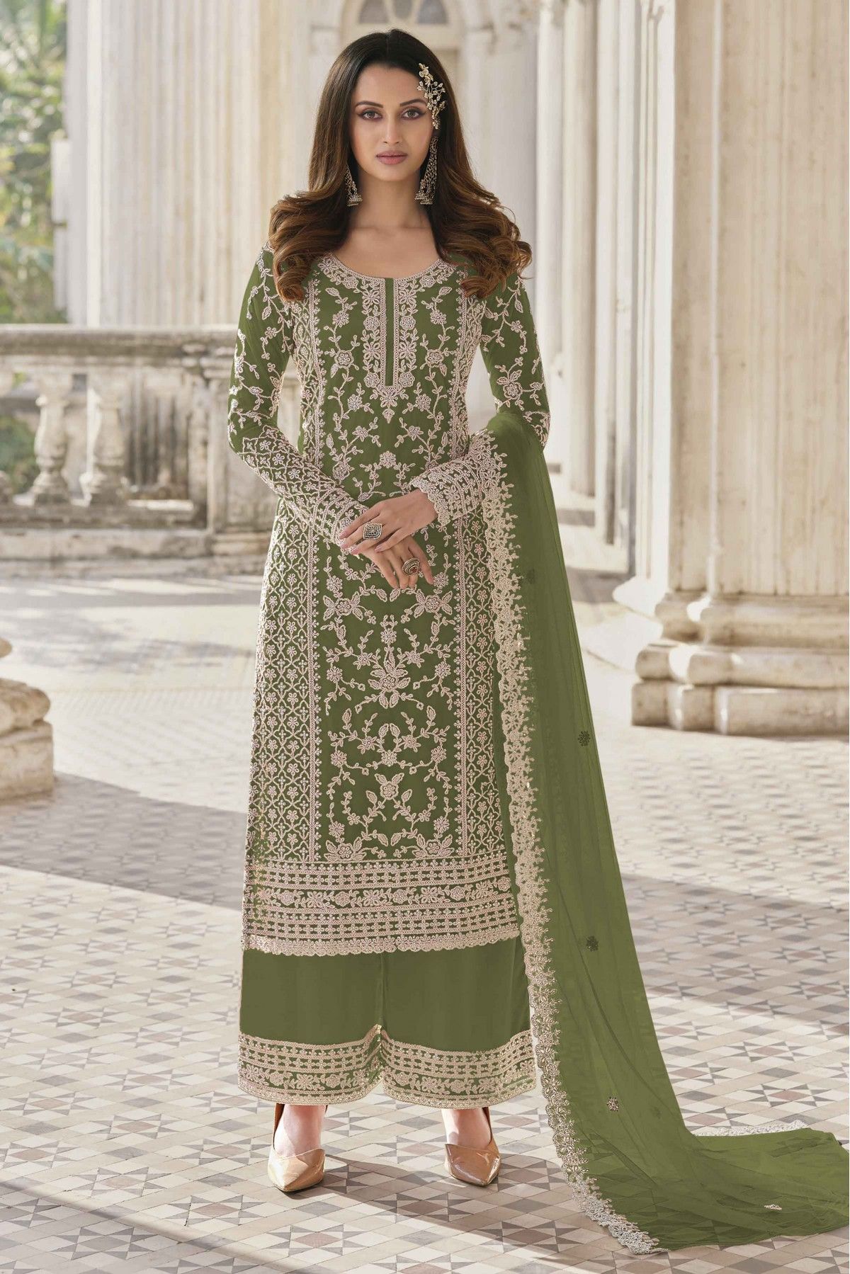Light Mehandi Green Cotton Satin Fabric | Saroj Fabrics