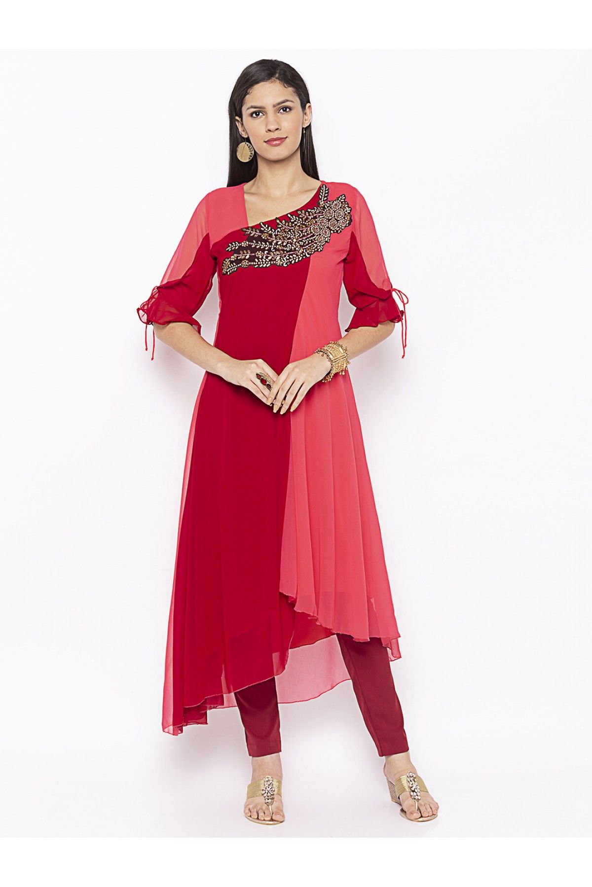 Plus Size Georgette Kurta Set In Maroon And Pink Colour - KR2711167