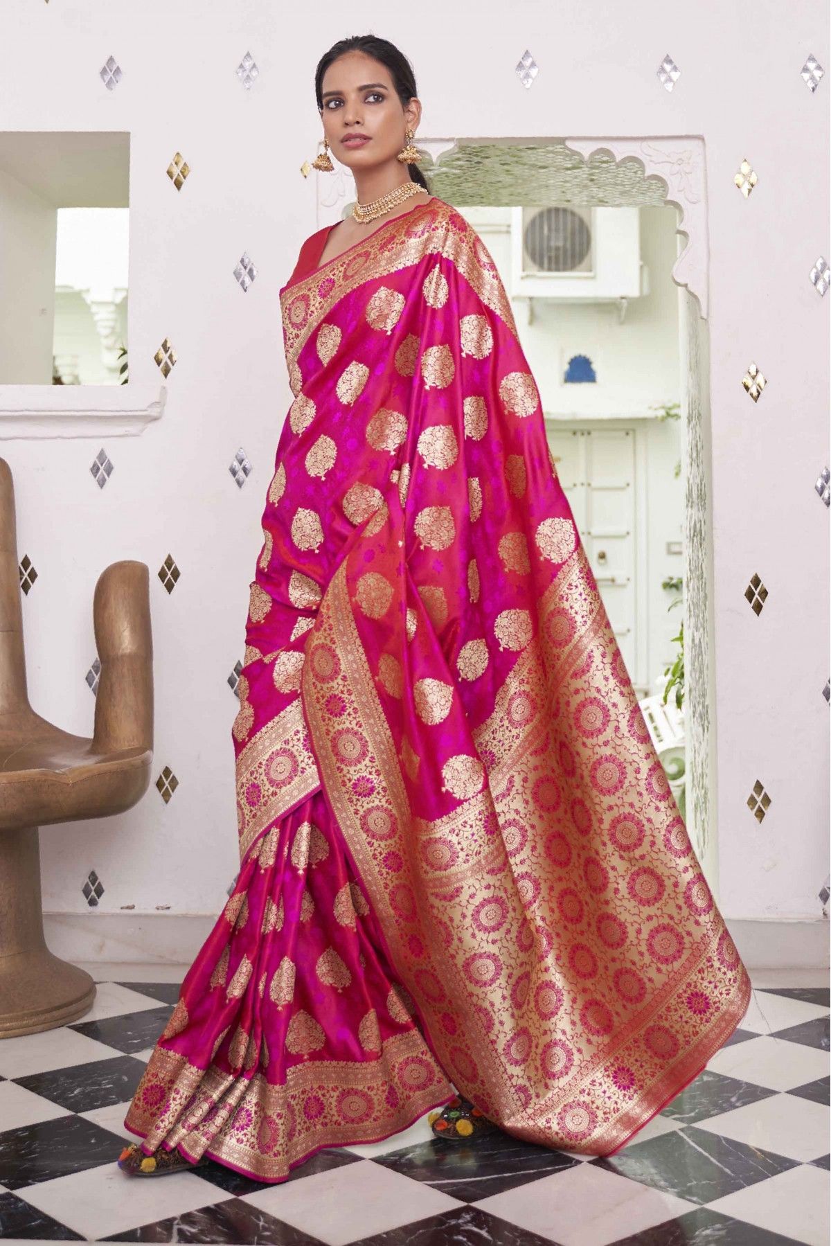 Digital Printed Cotton Silk Saree in Dark Pink : SEW13695