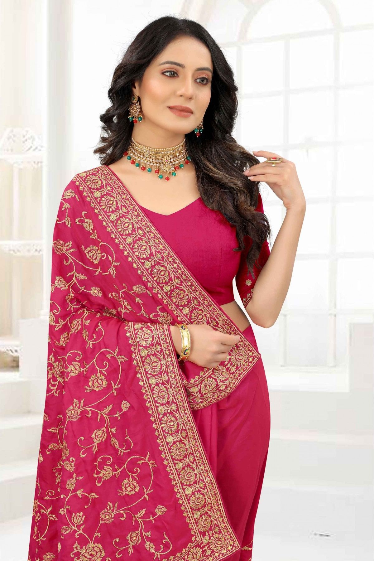 Baby Pink Plain Linen Saree with Silver Zari Border and contrast Blouse -  Loomfolks