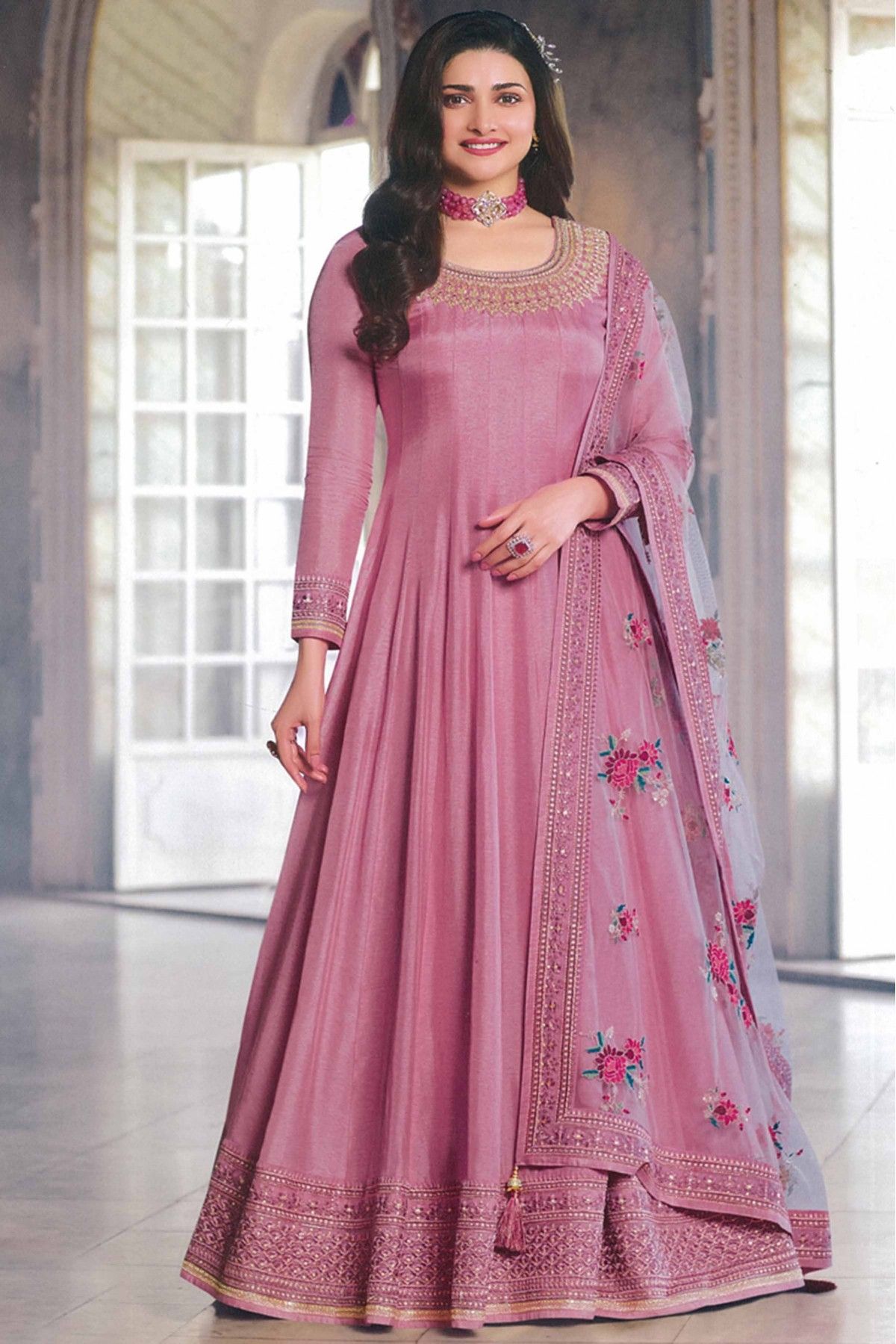 Persian Pink Cotton Anarkali Suit Set Of-3 - Samaaya Jaipur