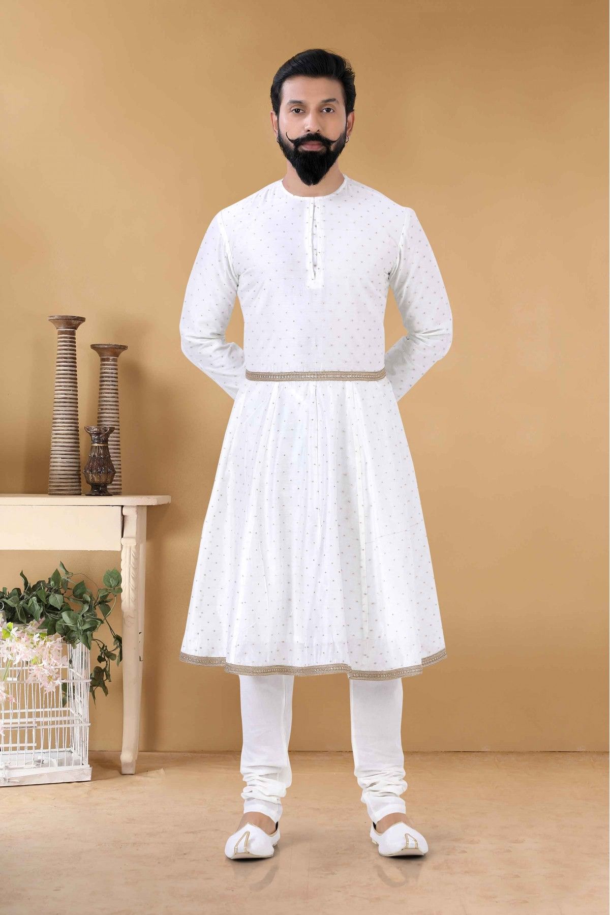 Silk Kurta Pajama In White Colour KP5600077