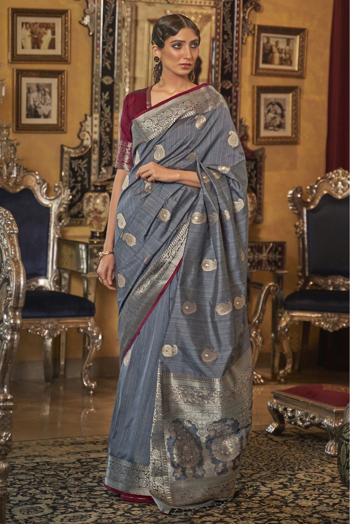 Amazon.com: Maharani's Pure Tussar Silk Saree (Silk Mark) - Blue with  Madhubani Hand Painting : Clothing, Shoes & Jewelry