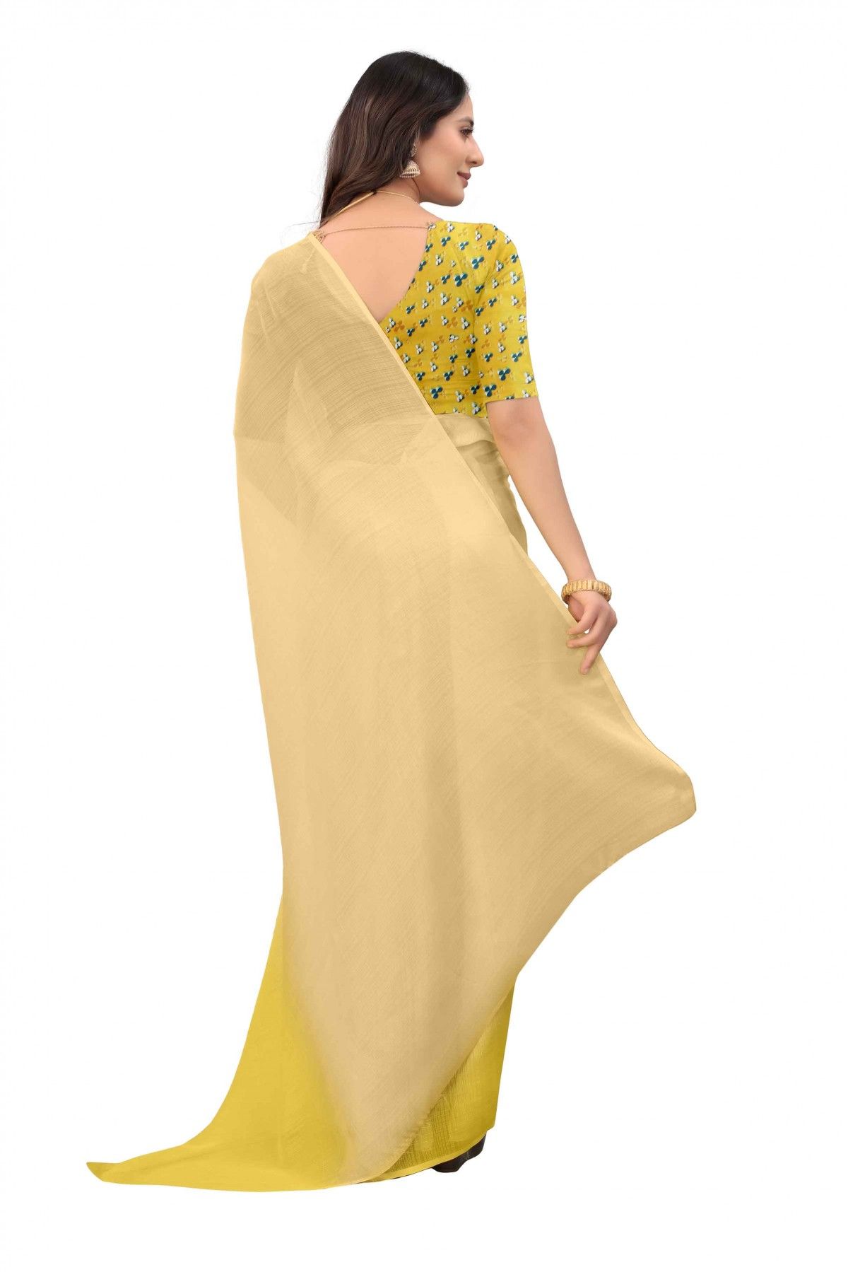 Buy Soch Womens Yellow Chiffon Saree with Tassels with Unstitched Blouse  online