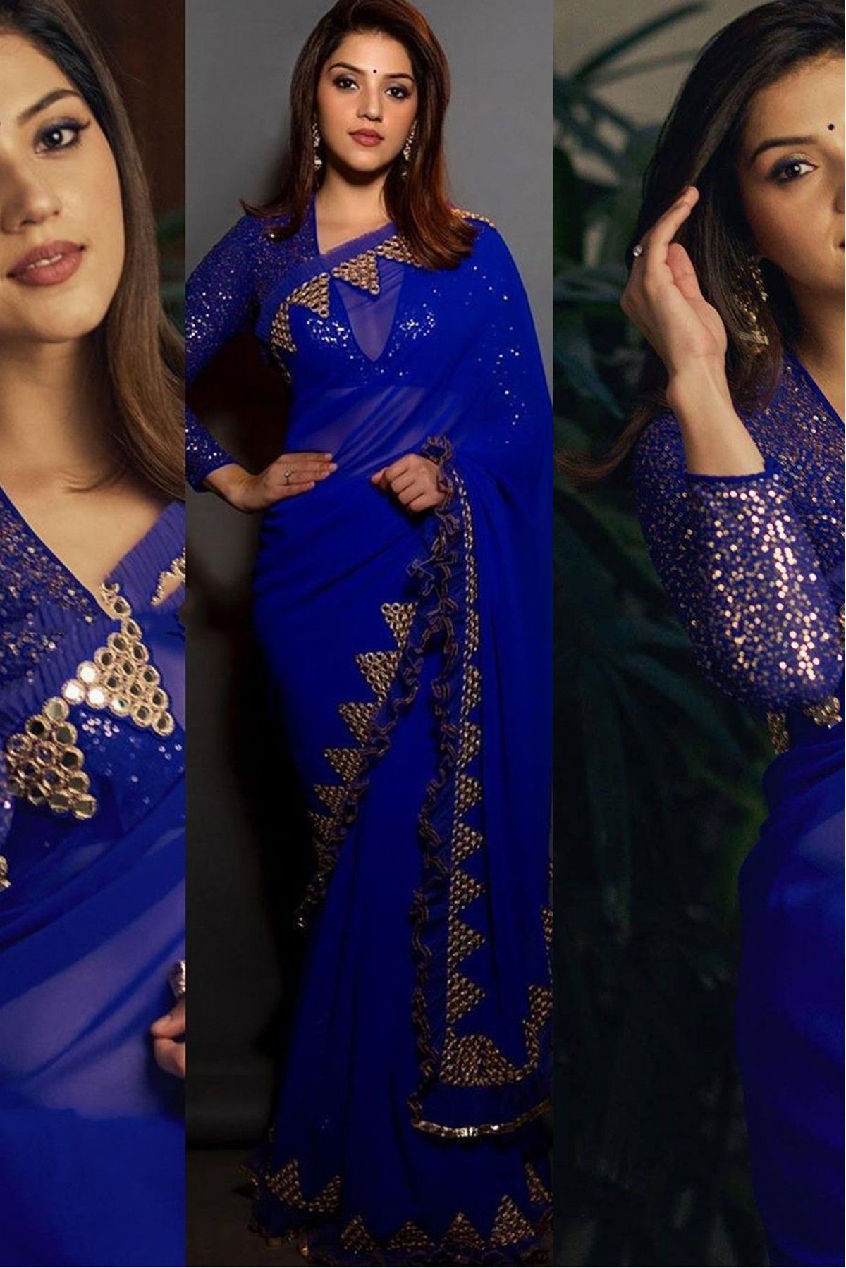 Wedding Party Zari Embroidered Art Silk Royal Blue Saree|SARV132500