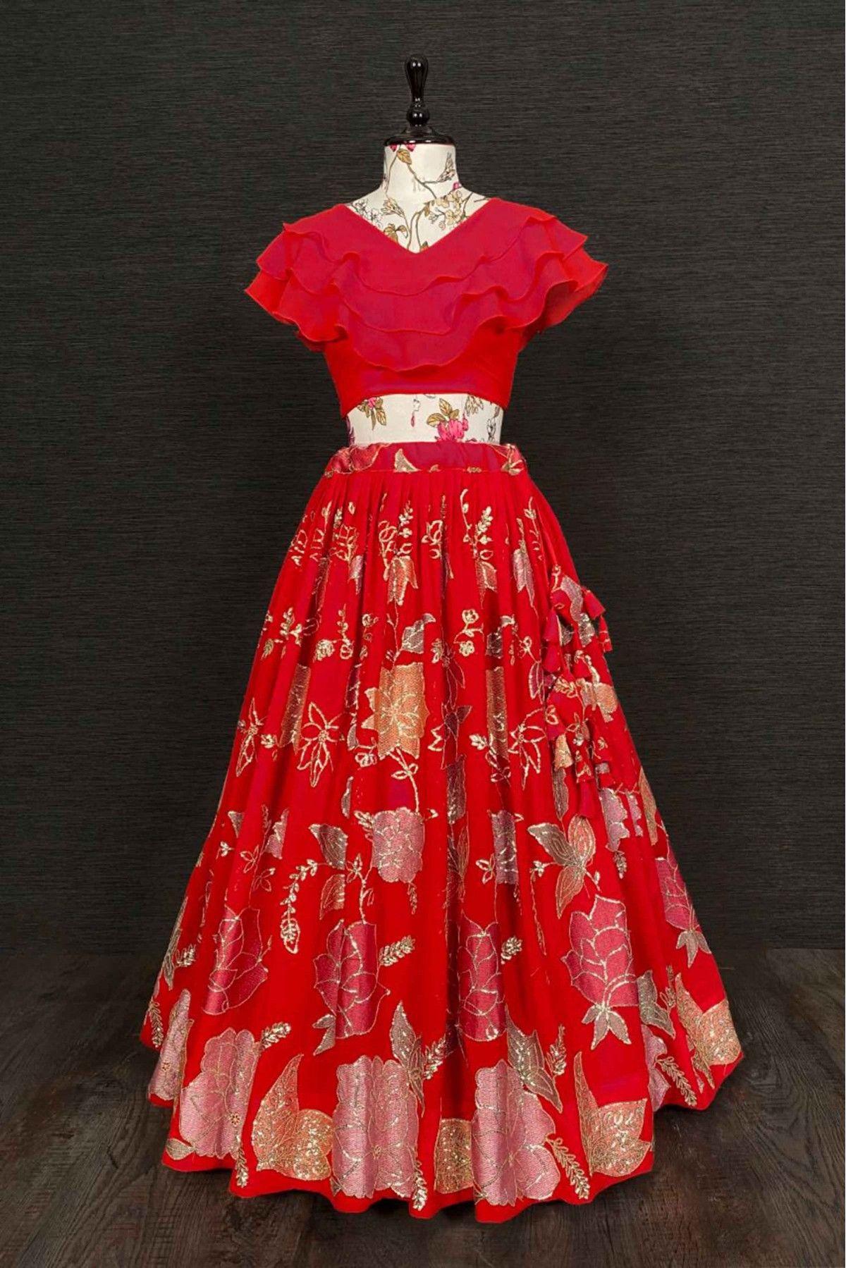 Crop Top Lehenga: CropTop Lehenga Skirt with Dupatta and Jacket