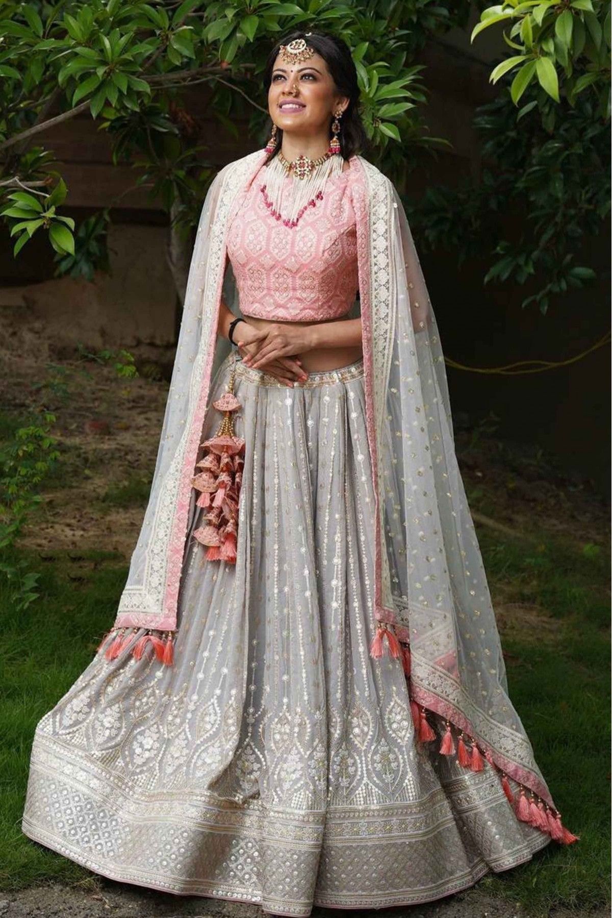 Pink and grey lehenga | Indian designer outfits, Saree designs, Lehnga  designs