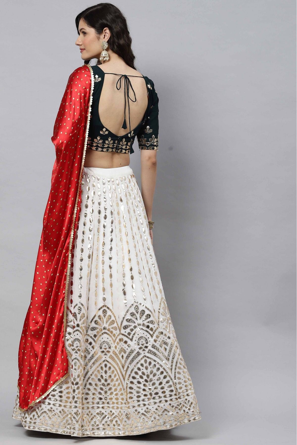 Capricious Embroidered Off White Readymade Lehenga Choli -