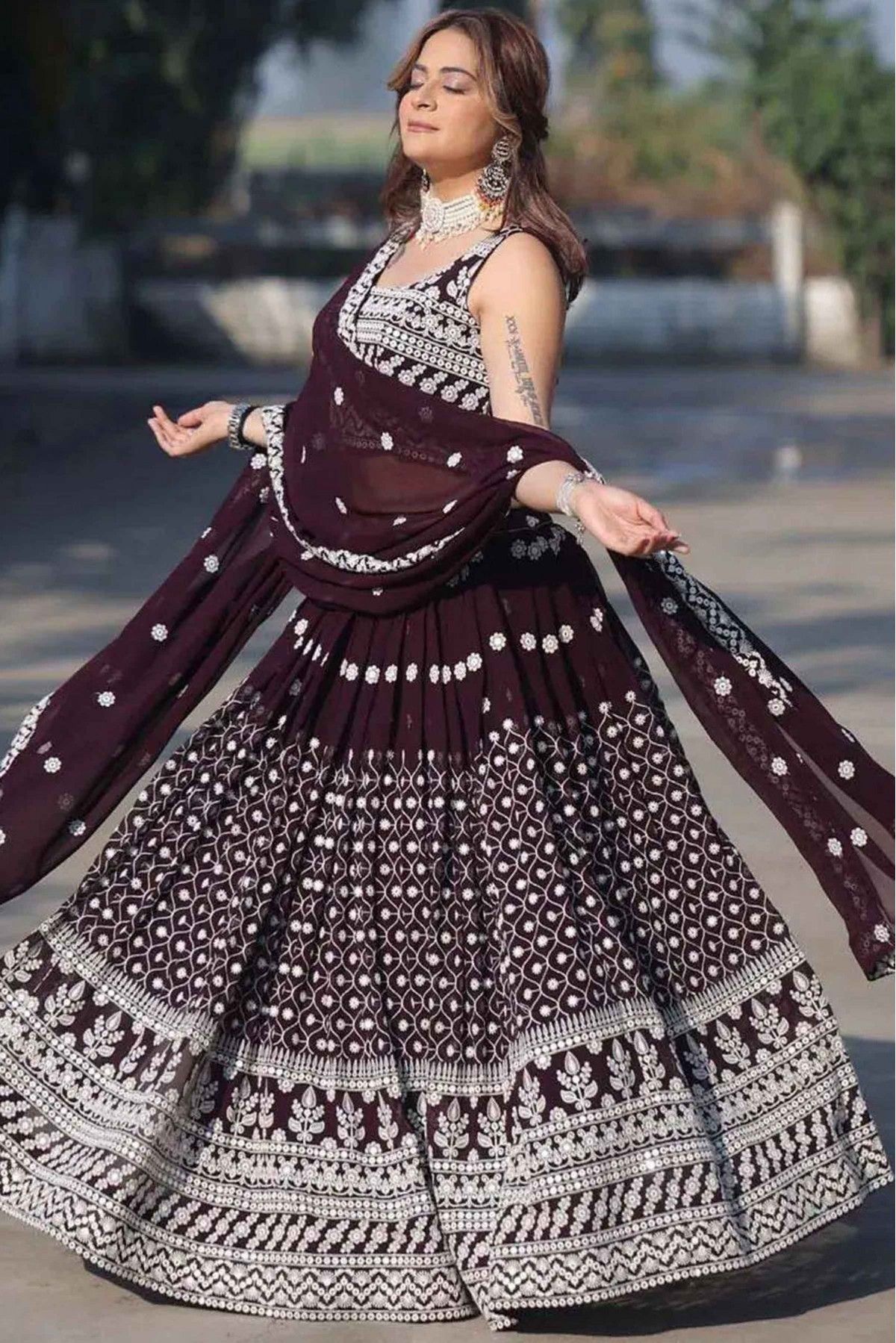 Wine Colour Wedding Lehenga 2024 | www.vivalacabana.com