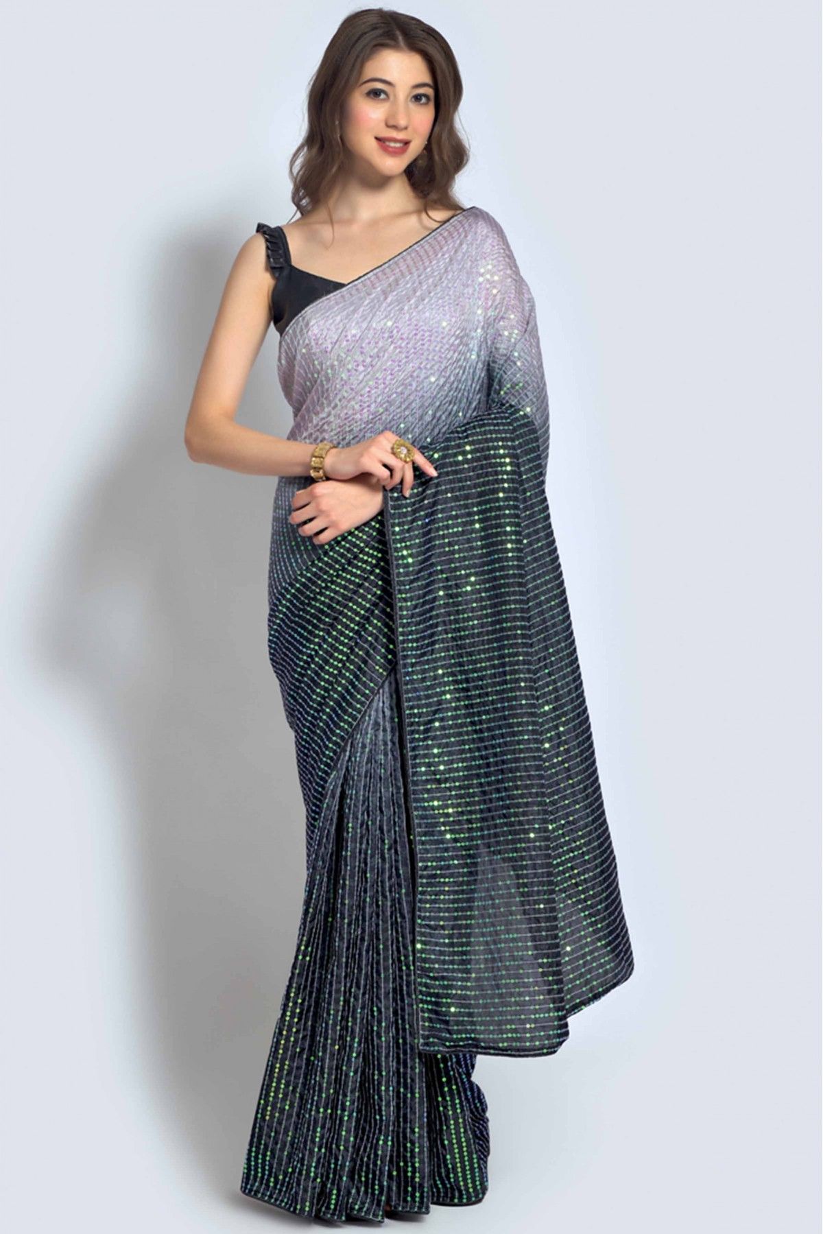 Georgette Sequins Work Saree In Multicolour - SR5540115