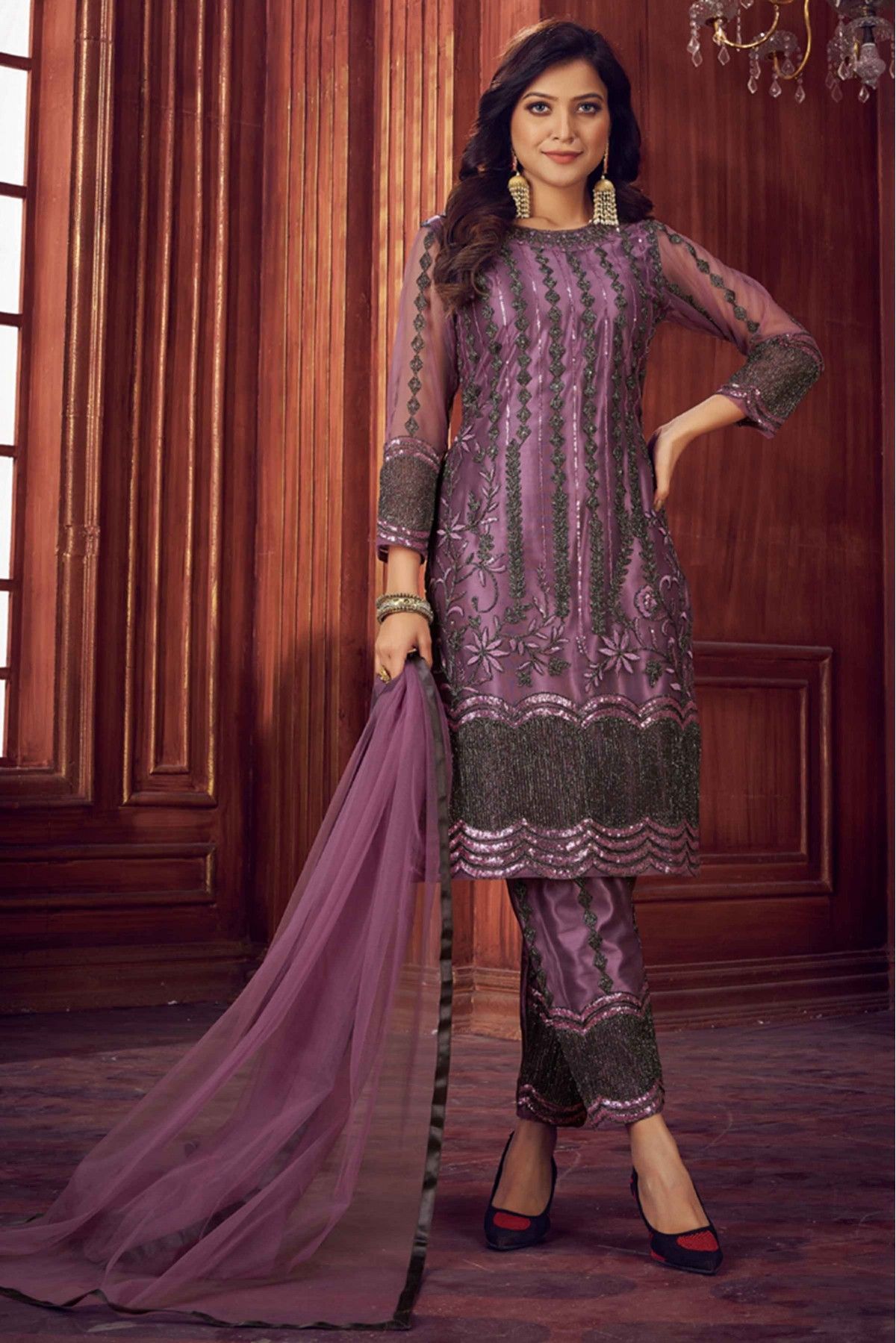 Shop Online Lavender Color Palazzo Salwar Suit : 236977 -