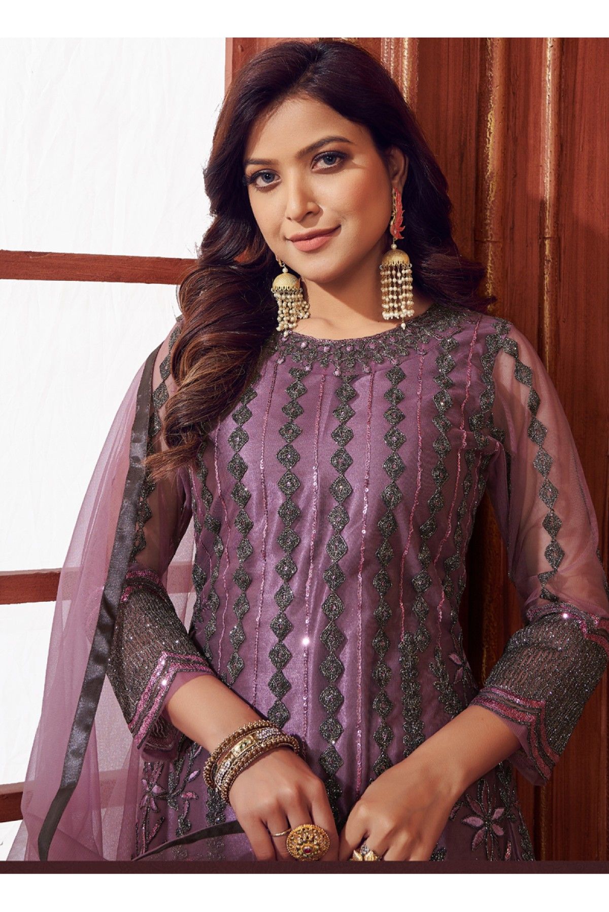 Buy Online Lavender Rayon Embroidered Readymade Salwar Suits : 89667 -