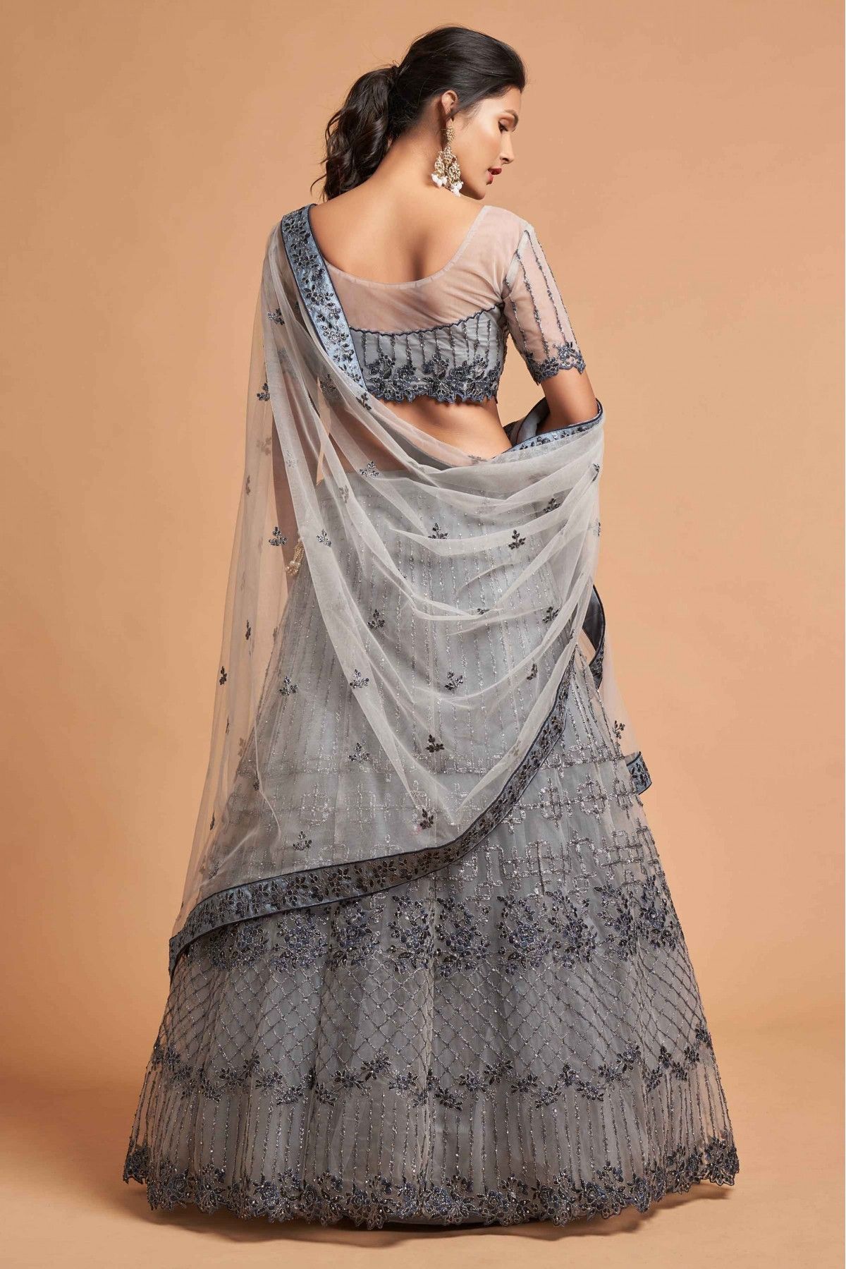 Light Grey Lehenga | Sequins Embroidered | Lashkaraa