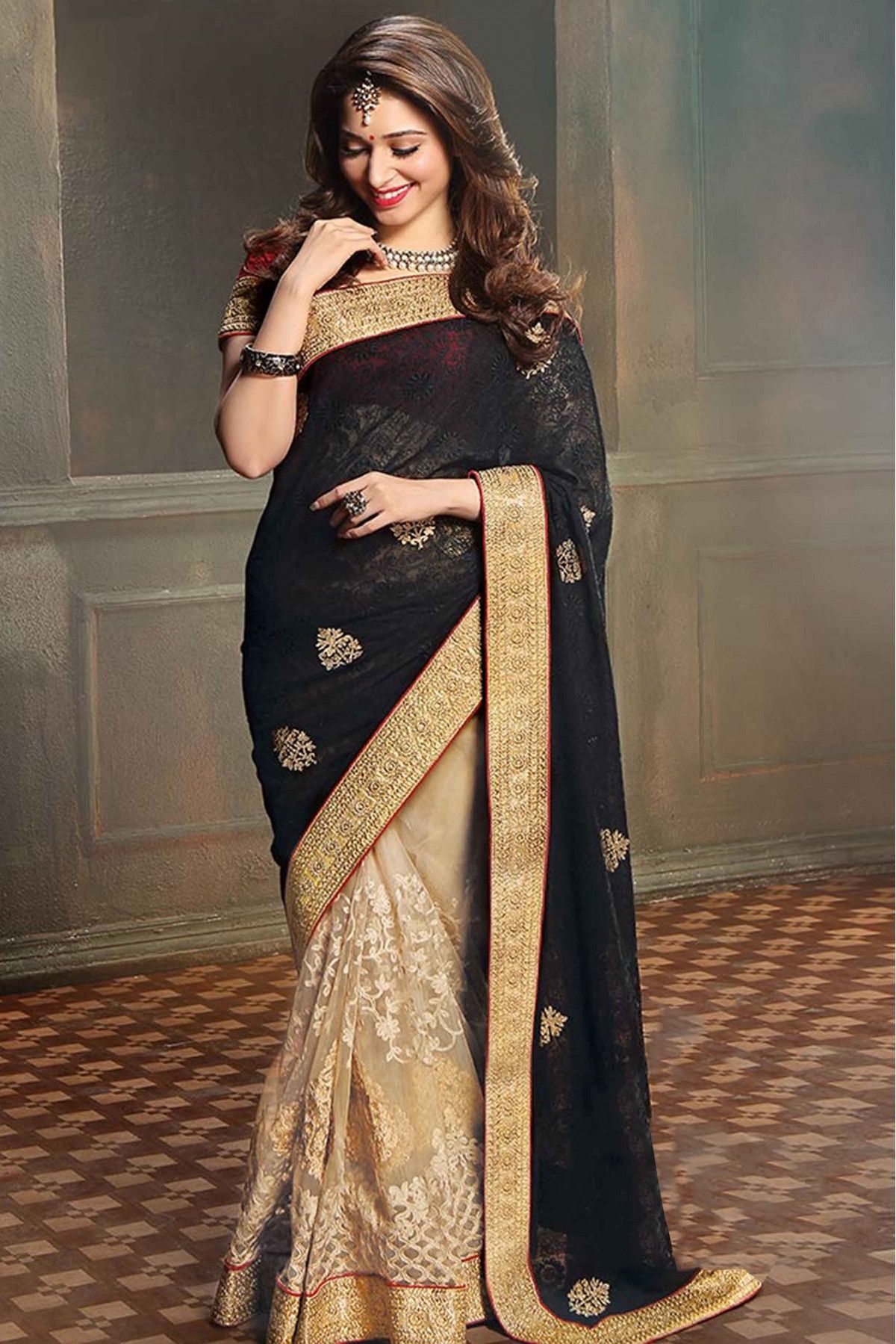 Buy online Women's Self Design Black Colored Saree With Blouse from ethnic  wear for Women by Sajasajo for ₹4899 at 70% off | 2024 Limeroad.com