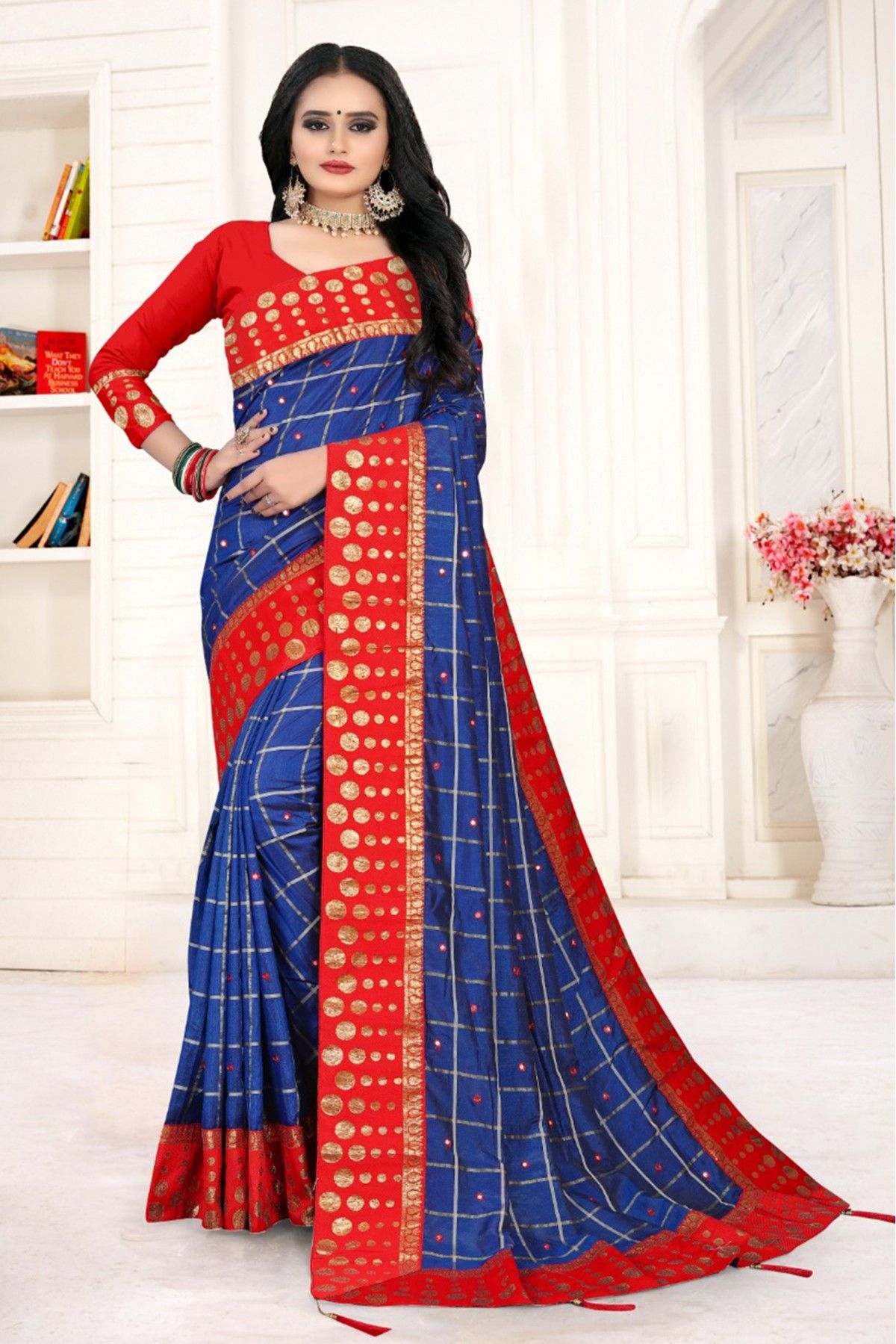 Buy Bharti Creation Red & Green Coloured Printed Casual Wear Saree at  Amazon.in