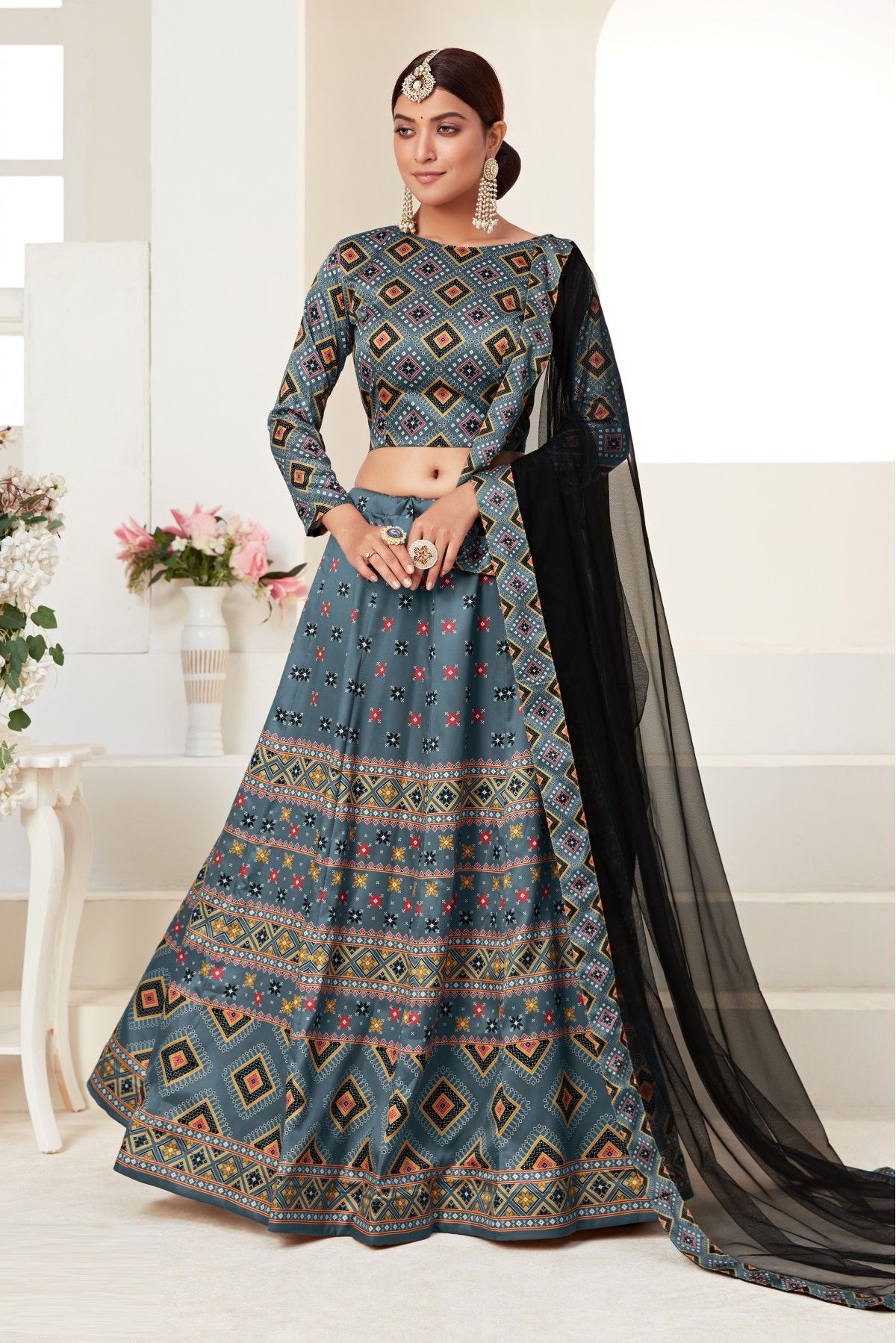 Lehenga Choli Art Silk Teal Digital Print Lehenga Choli – Kajols - Indian &  Pakistani Fashion & Tailoring