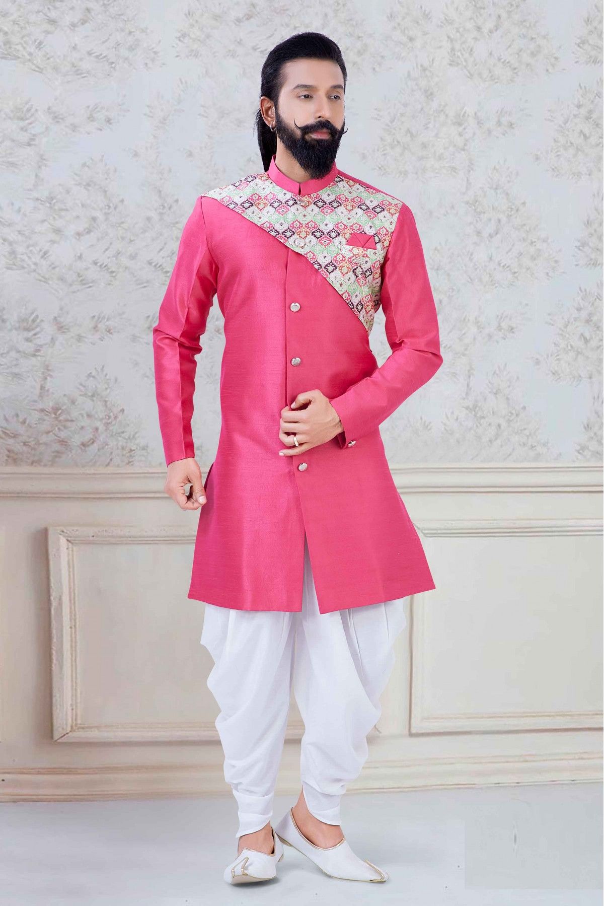 Silk Festival Wear Dhoti Sherwani In Rani Pink Colour SH5600030 A