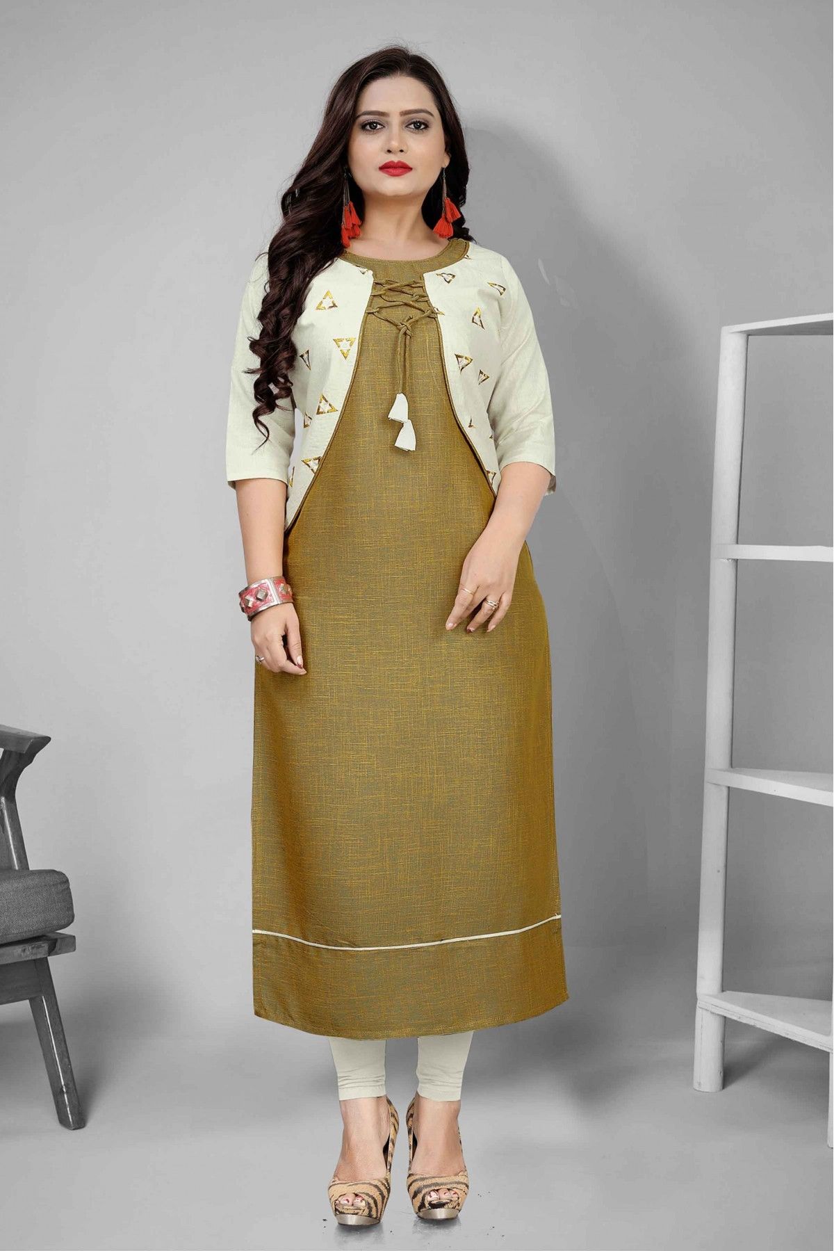 Mehndi Green 2 Tone Rayon Embroidered Kurti - Zakarto