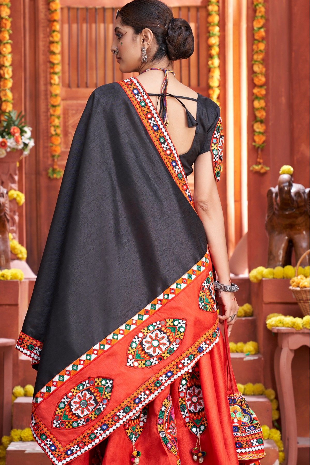 Red and Black Bandhani Chania Choli | | Chiro's By Jigyasa