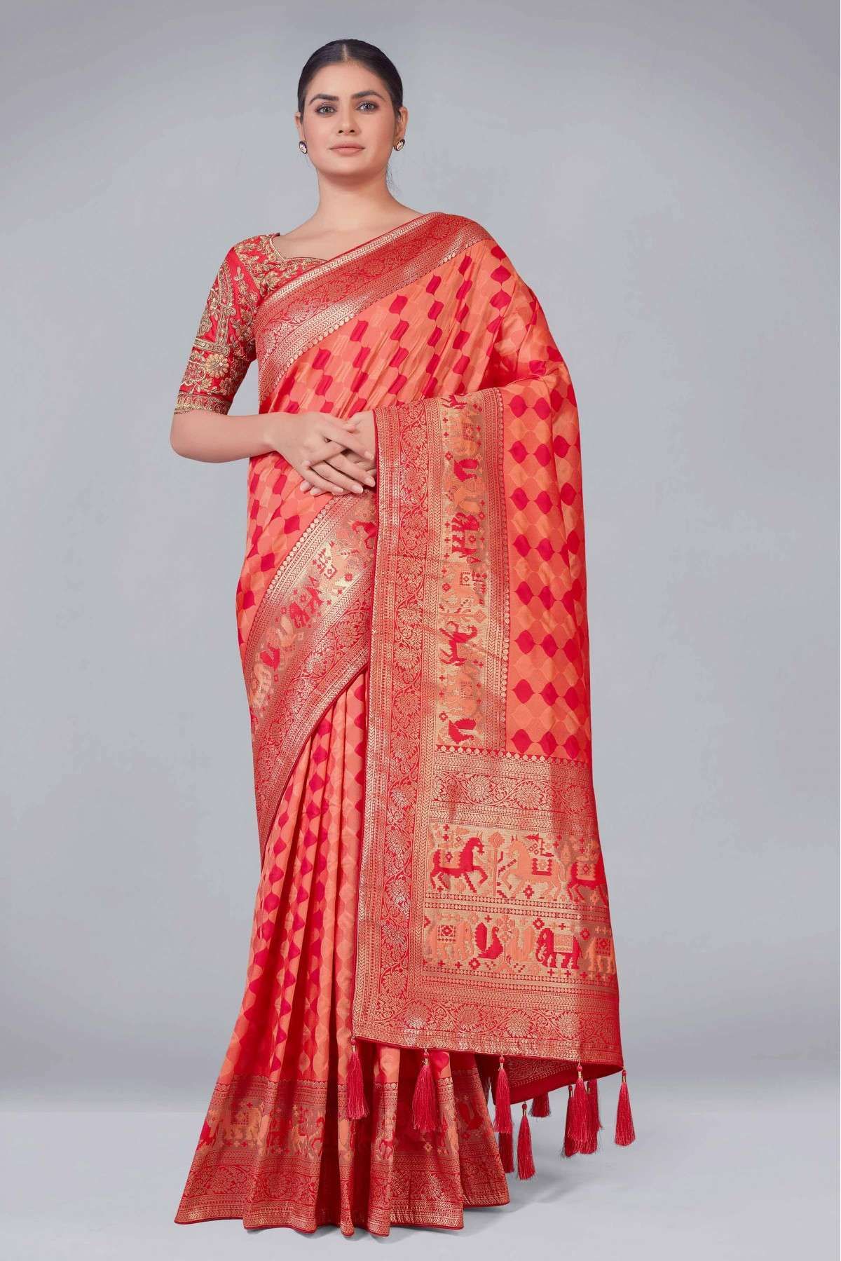Banarasi Silk Woven Saree In Light Red Colour - SR5416361