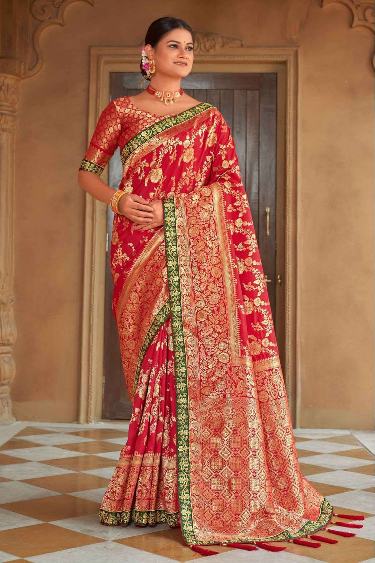 Banarasi Silk Woven Saree In Red Colour - SR5416344