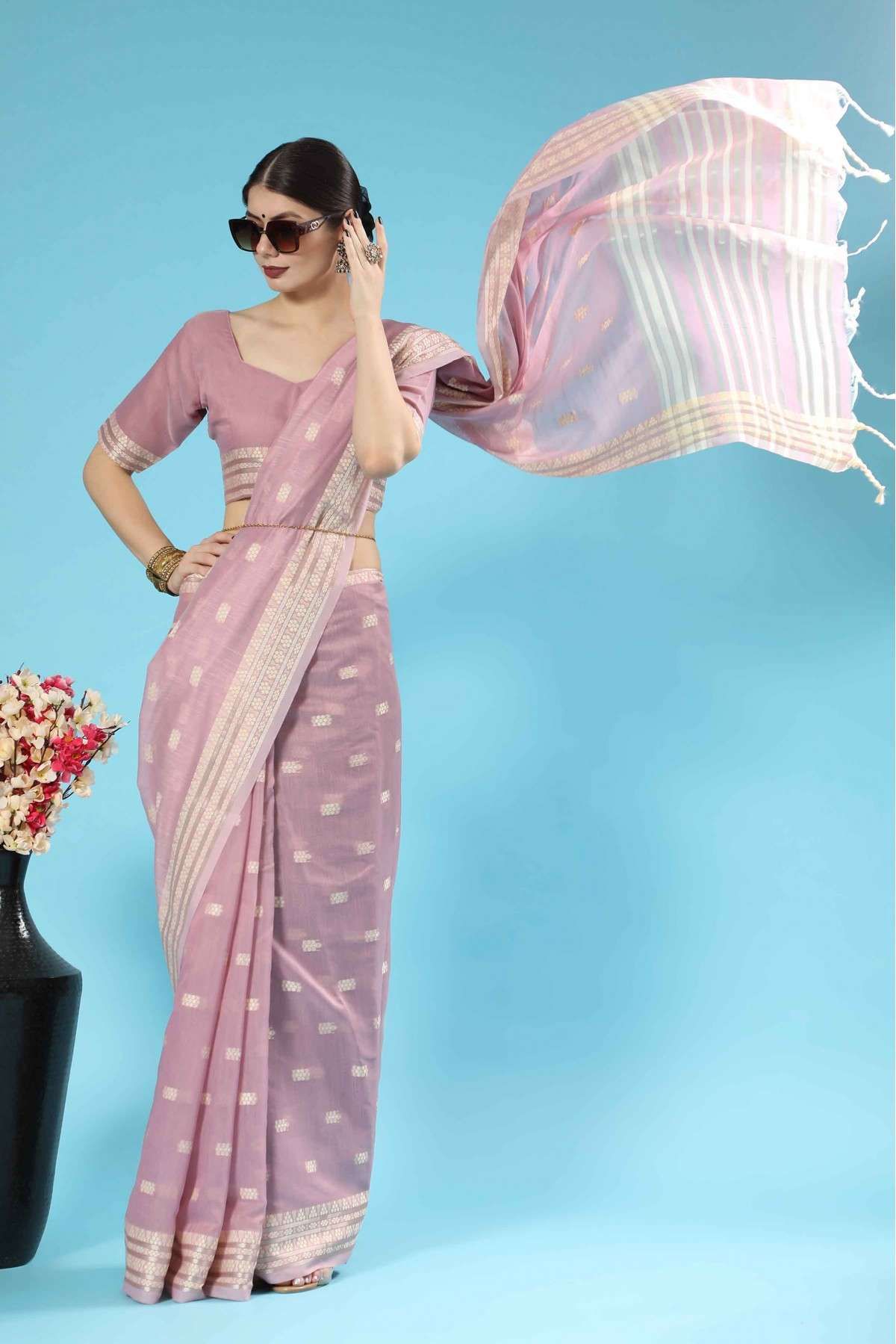 Chanderi Silk Woven Saree In Purple Colour - SR5416237