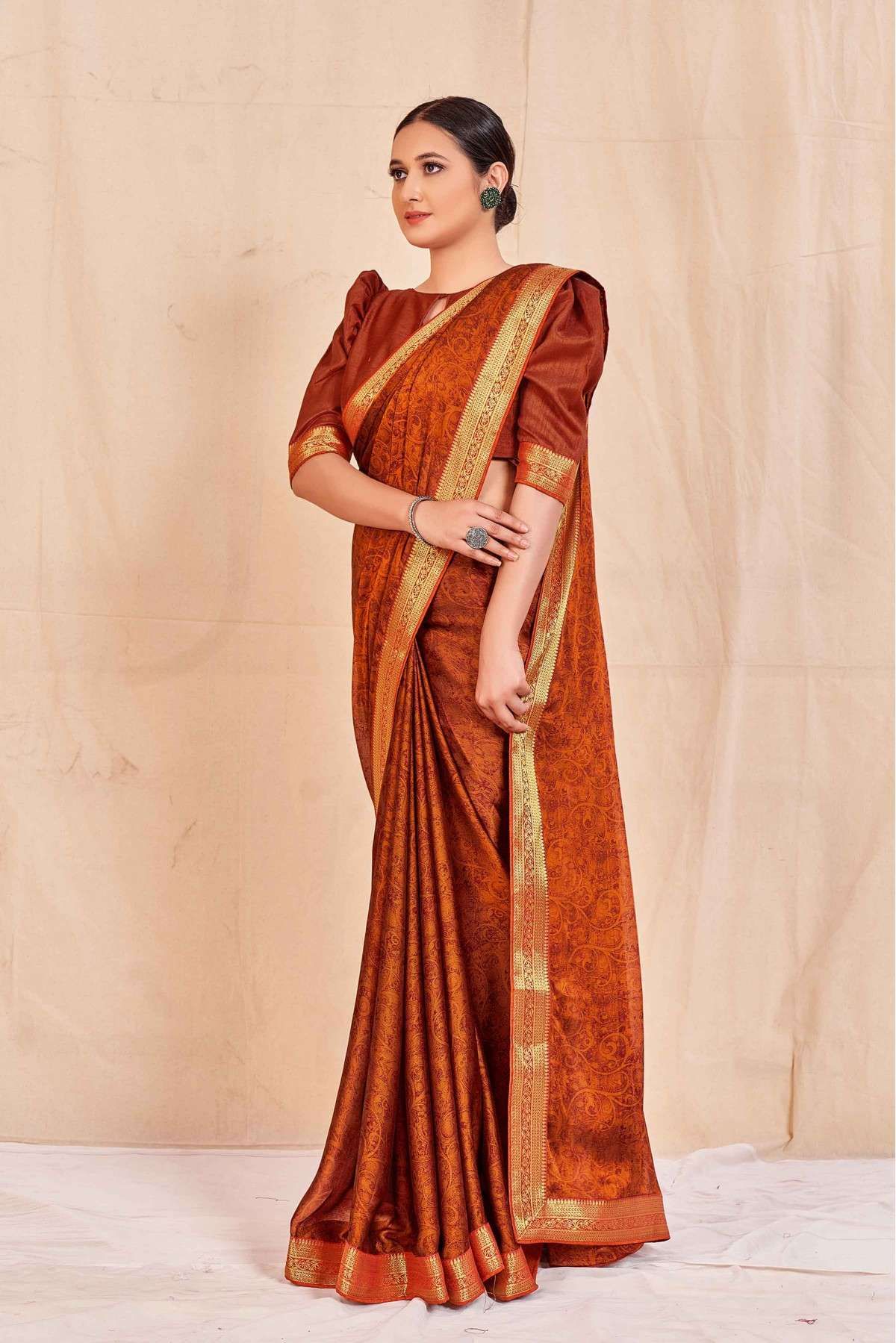 Chiffon Printed Saree In Orange Colour - SR5416349