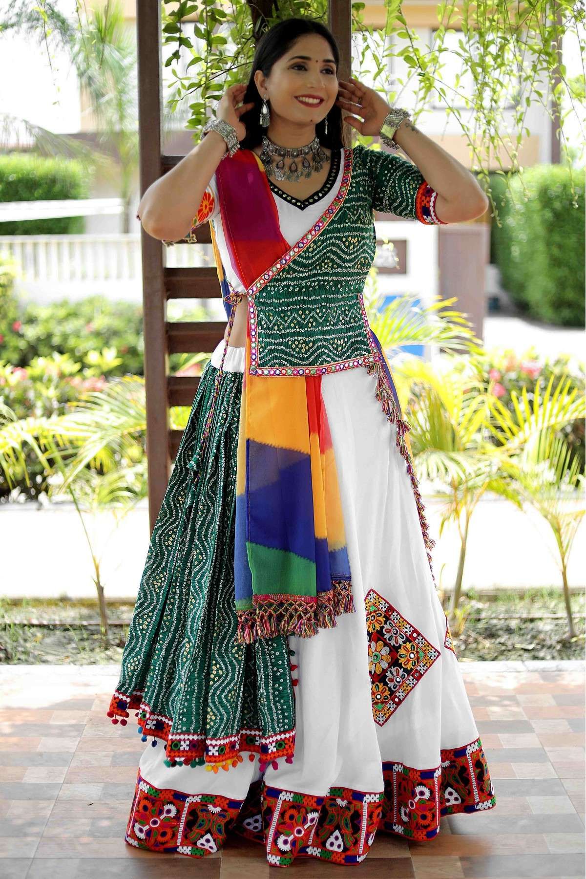 Off White Cotton Embroidered Trendy Ghagra Choli Online Shopping USA 