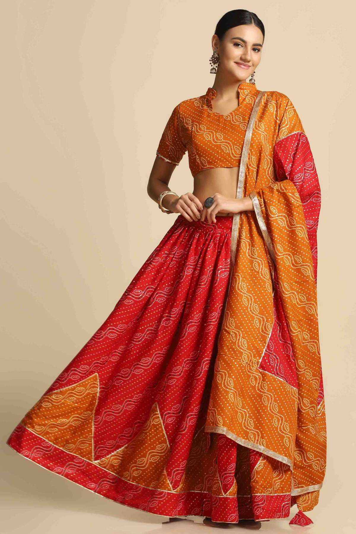 Cotton Silk Bandhani Print Lehenga Choli In Red Colour LD5680451 A