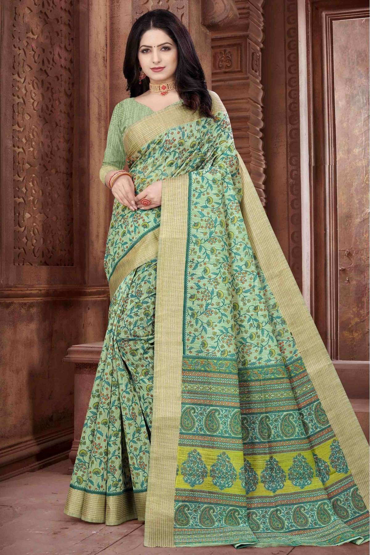 Cotton Woven Saree In Green Colour - SR0074711