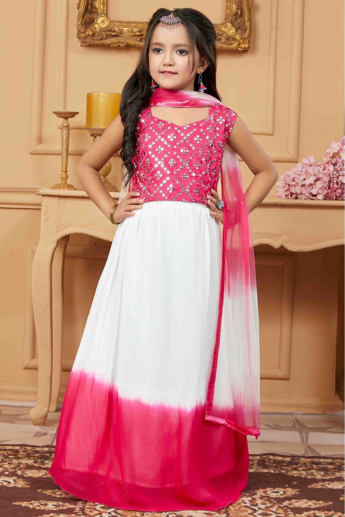 Off White and Pink Floral Printed Lehenga – Lashkaraa India