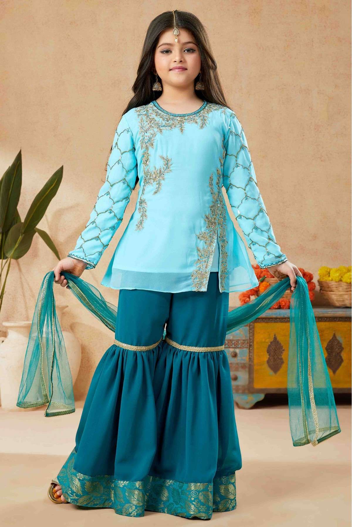 RE - Multi Colored Designer Partywear Faux Georgette Sharara Suit -  Featured Product