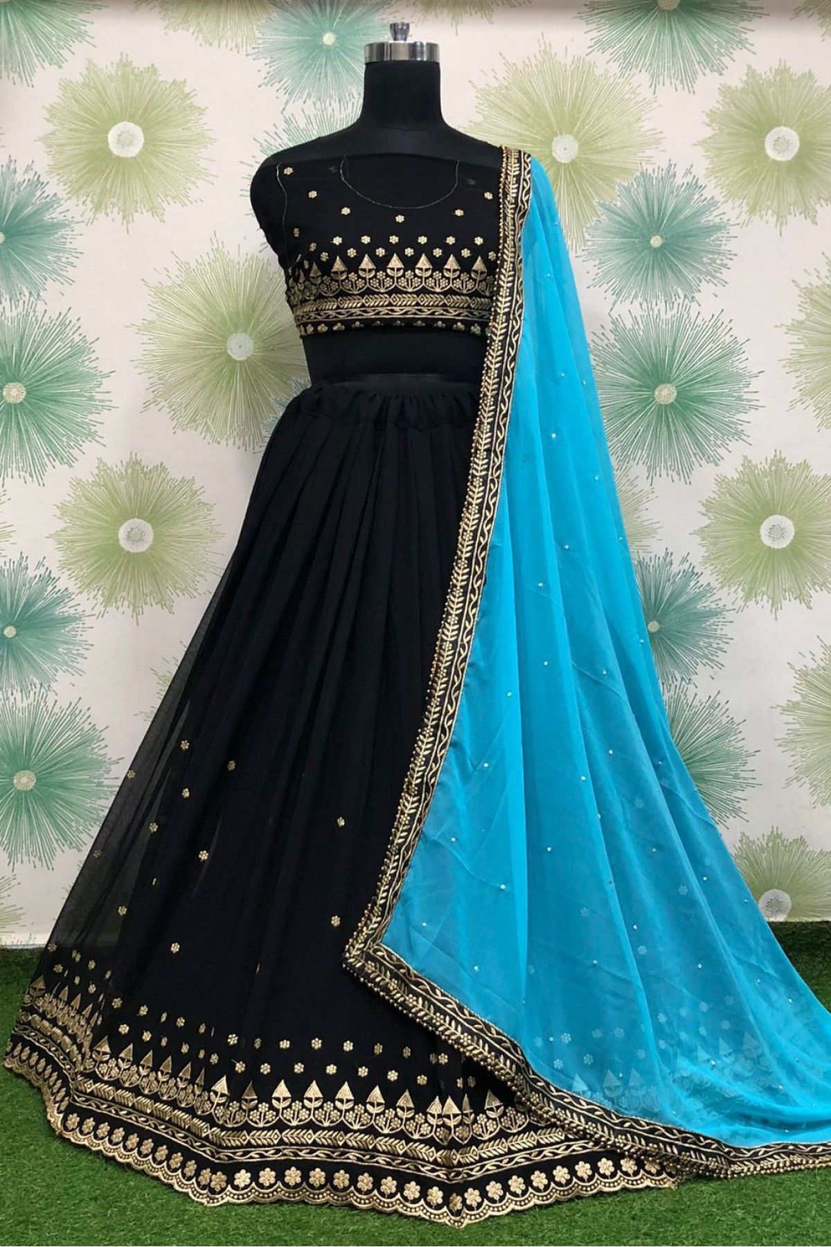 Silk Brocade Crow Black Lehenga Skirt – Heritage India Fashions