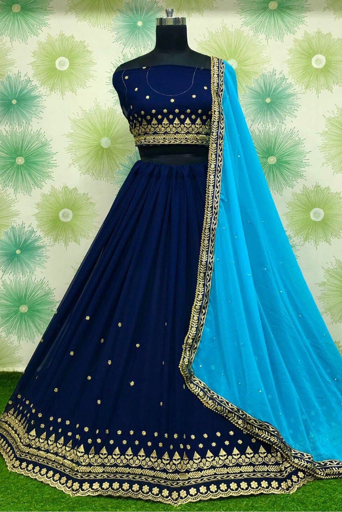 Georgette Embroidery Lehenga Choli In Blue Colour - LD4010264