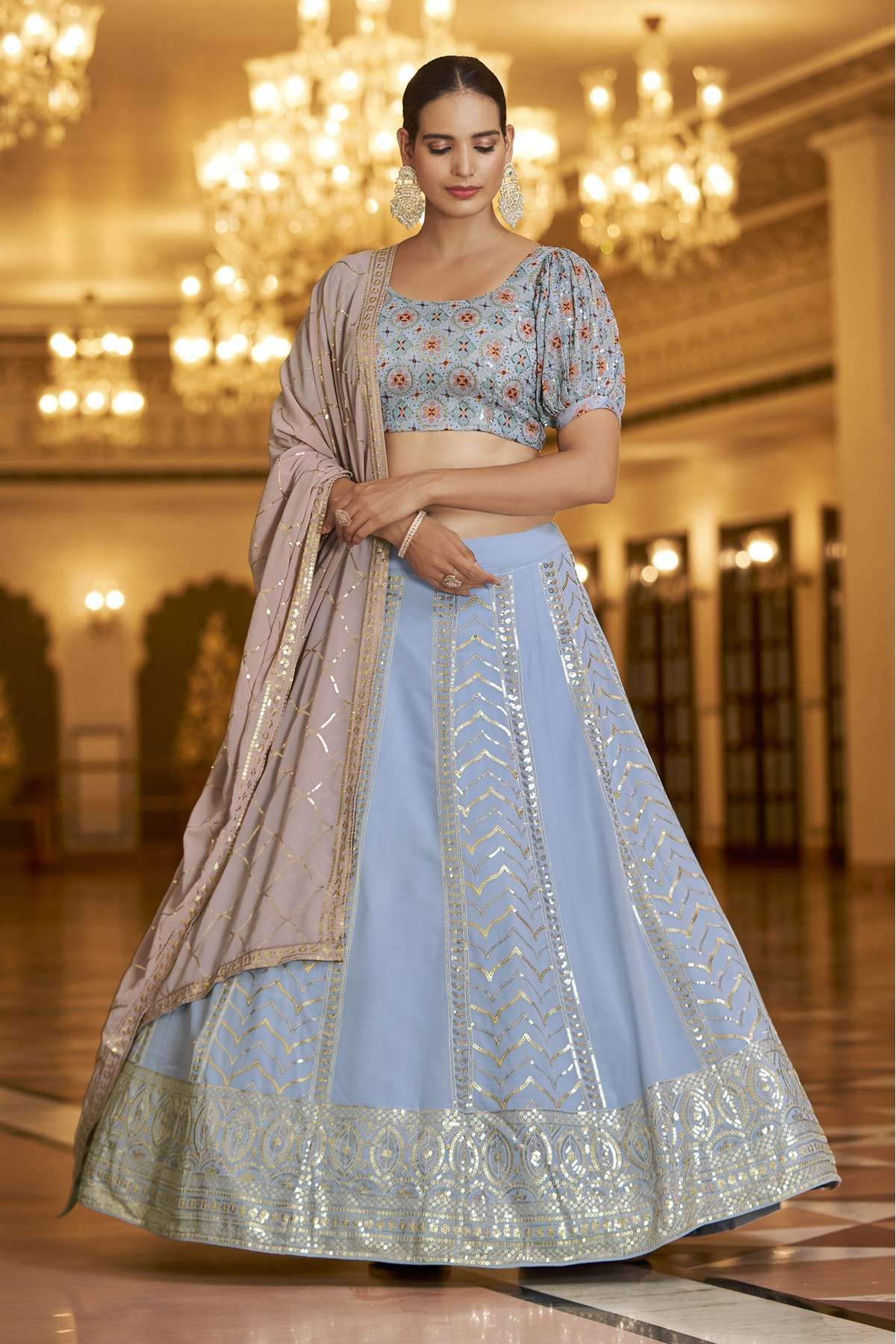 Sky Blue Colour Lehenga Choli.