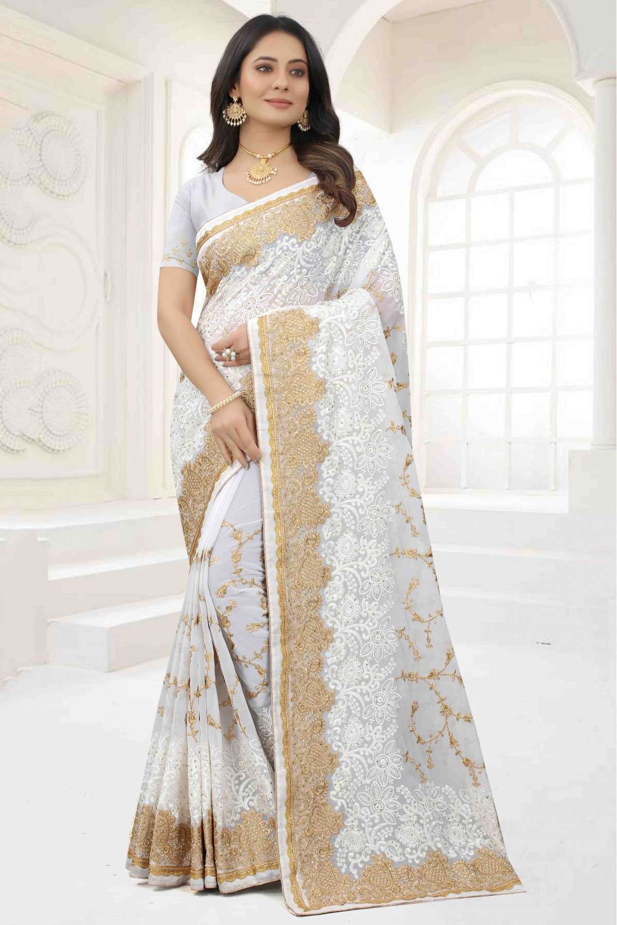 New style red lace white georgette saree - Shop Lance – ShopLance