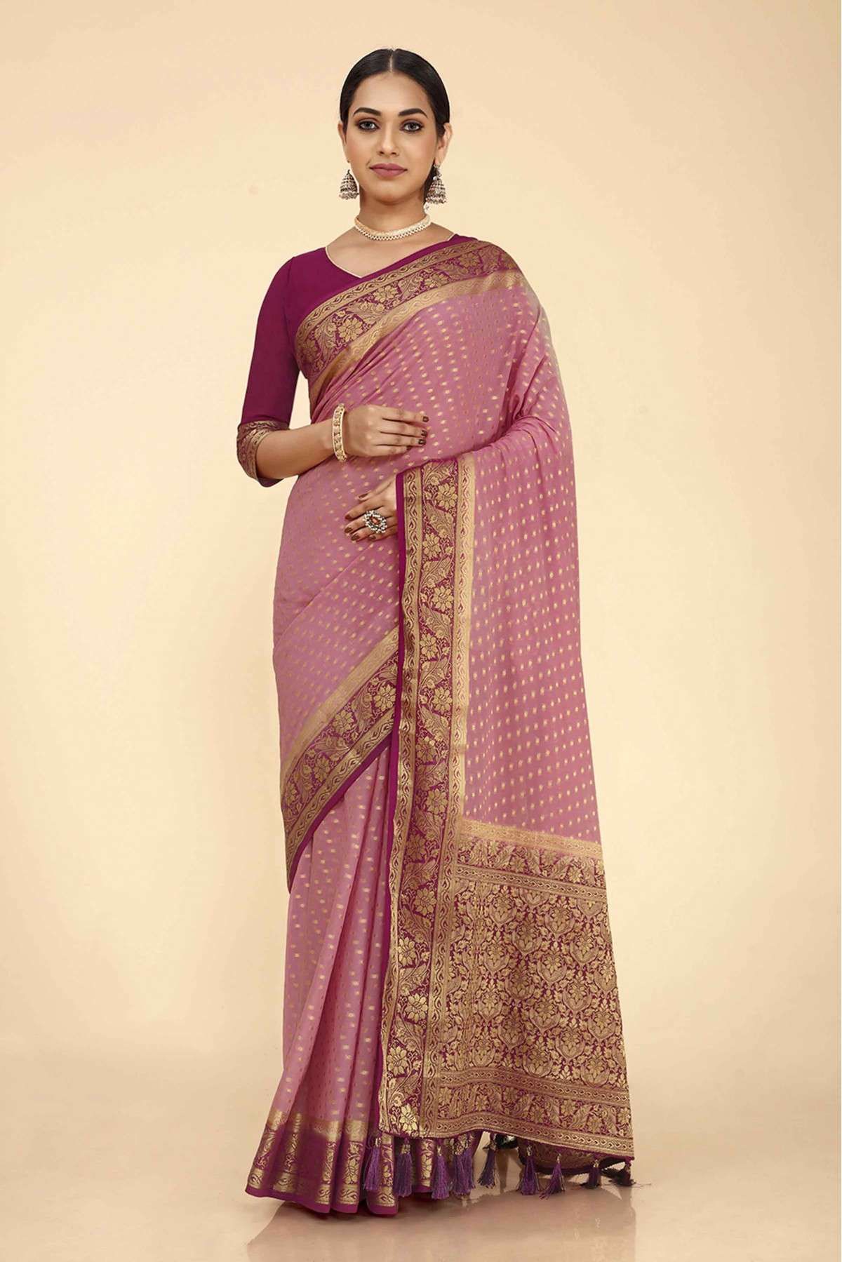 Georgette Silk Woven Saree In Purple Colour - SR5416281