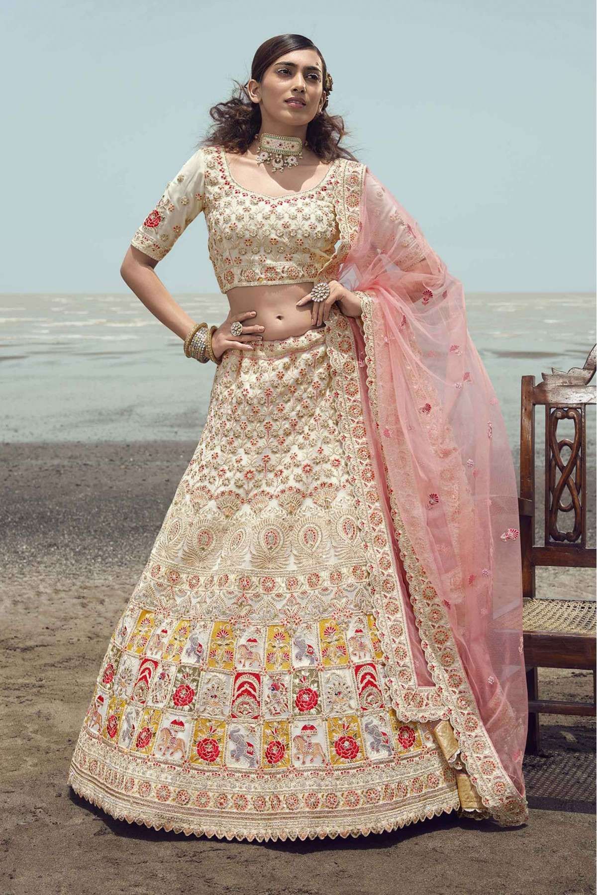 Linen White Designer Soft Net Lehenga Choli with Sequins & Thread work –  Ethnos