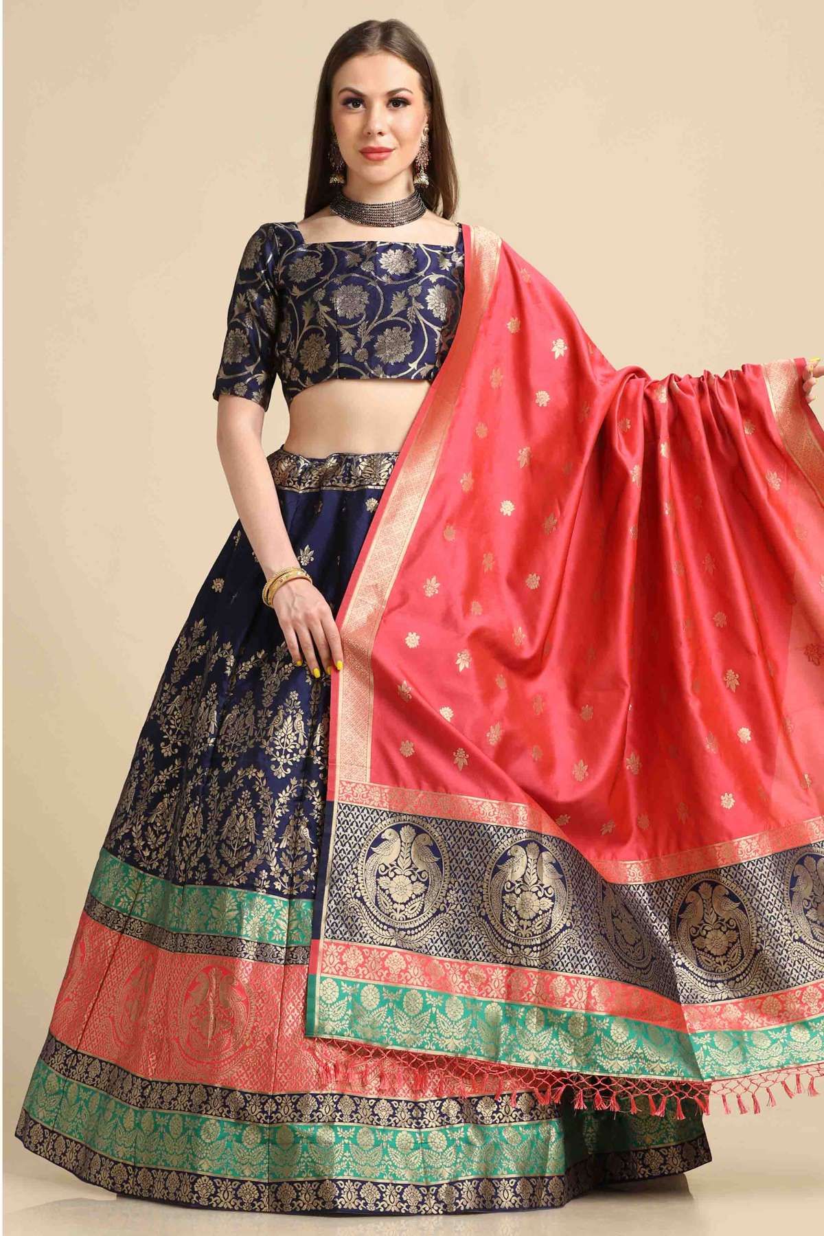 Jacquard Silk Woven Lehenga Choli In Blue Colour - LD5680414