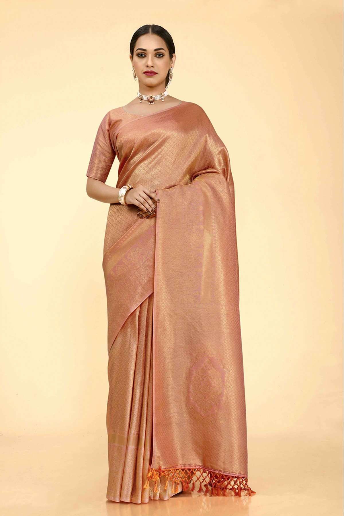 Kanjivaram Silk Woven Saree In Peach Colour - SR5416270