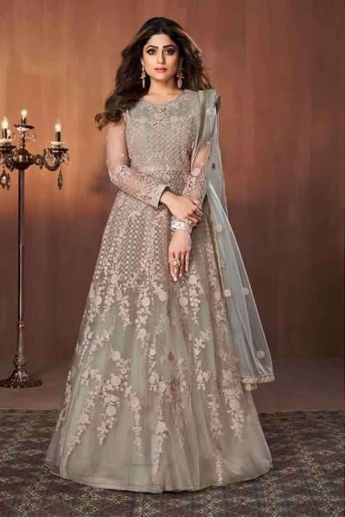 Net Embroidery Anarkali Suit In Pista Green Colour - SM1775498
