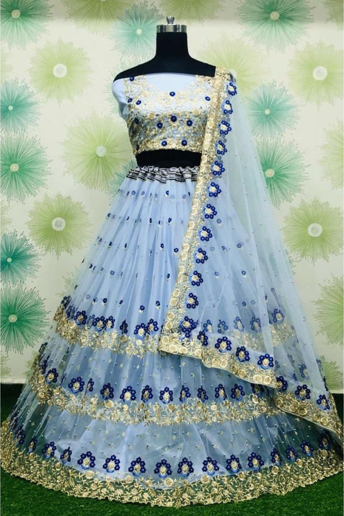 Lehenga Choli : Sky blue wedding lehenga choli