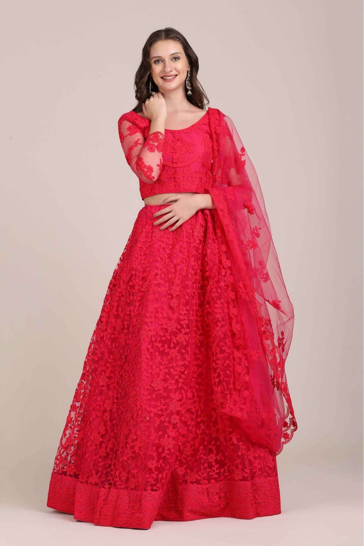 Net Embroidery Lehenga Choli In Pink Colour - LD5680351