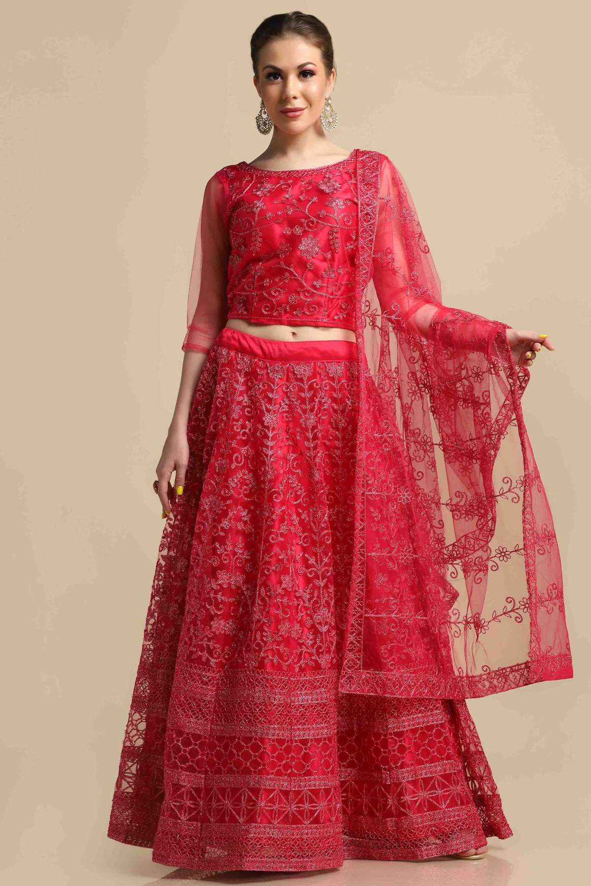 Net Embroidery Lehenga Choli In Pink Colour - LD5680410