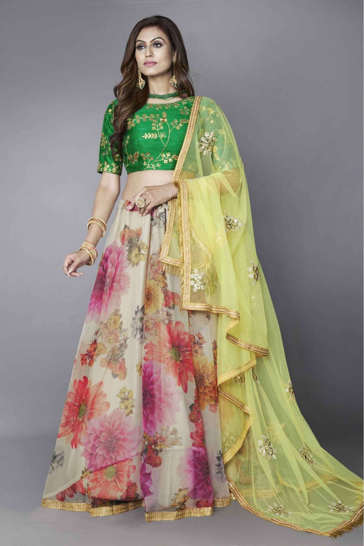 Lehenga - Buy Black Golden Floral Printed Lehenga Choli Canada